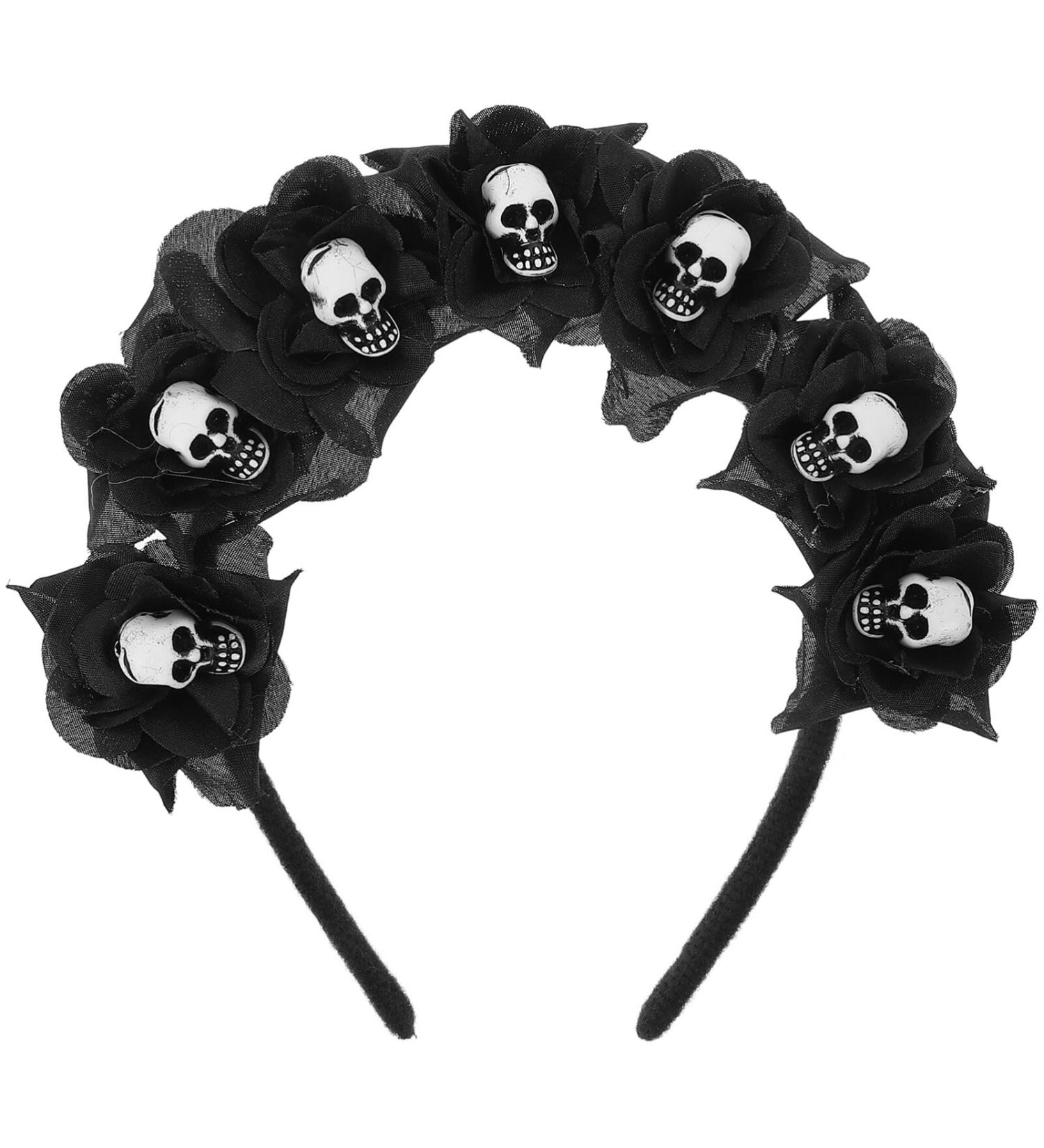 Beavorty Halloween Skull Headband Flower Crown Hair Bands Creepy Headband Gothic Flower Hair Hoops for Halloween Cosplay Festival Hair Accessories - Buy Online on GoSupps.com