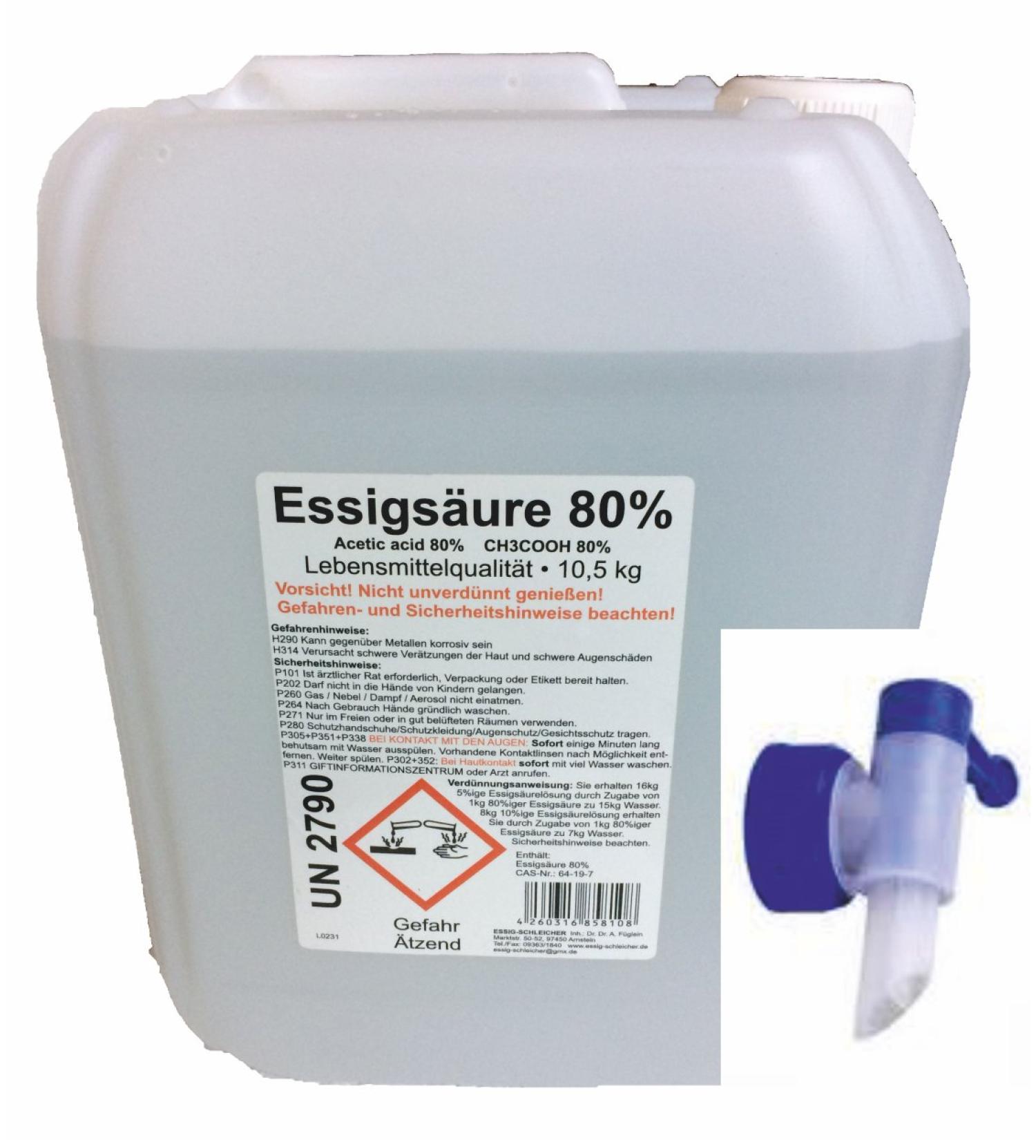 Schleicher's 10 kg Acetic Acid 80% Food Grade E 2 60 - Buy with Outlet Tap | Fast International Shipping - Buy Online on GoSupps.com
