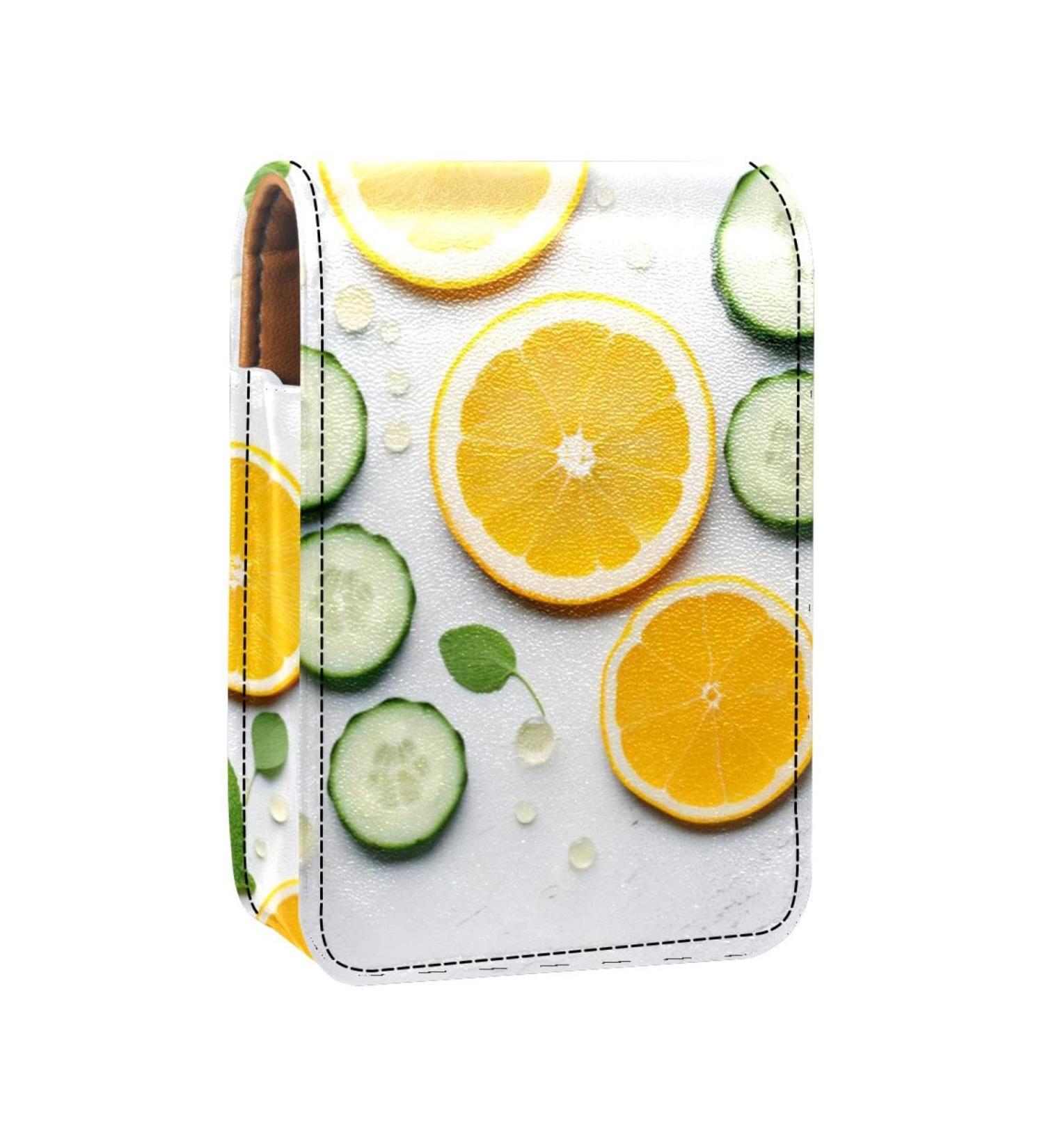 Travel Lipstick Organizer Case | Portable Makeup Bag with Mirror | Orange Fruit Sliced Pattern | Stylish & Functional Storage for Cosmetics - Buy Online on GoSupps.com