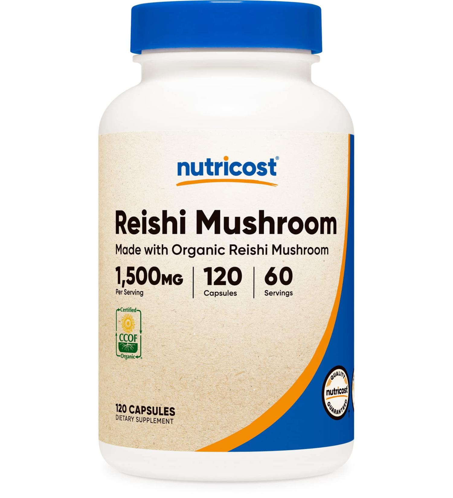 Nutricost Reishi Mushroom Capsules 1500mg - 120 Capsules | Organic & Vegetarian | Gluten-Free | CCOF Certified - Buy Online on GoSupps.com