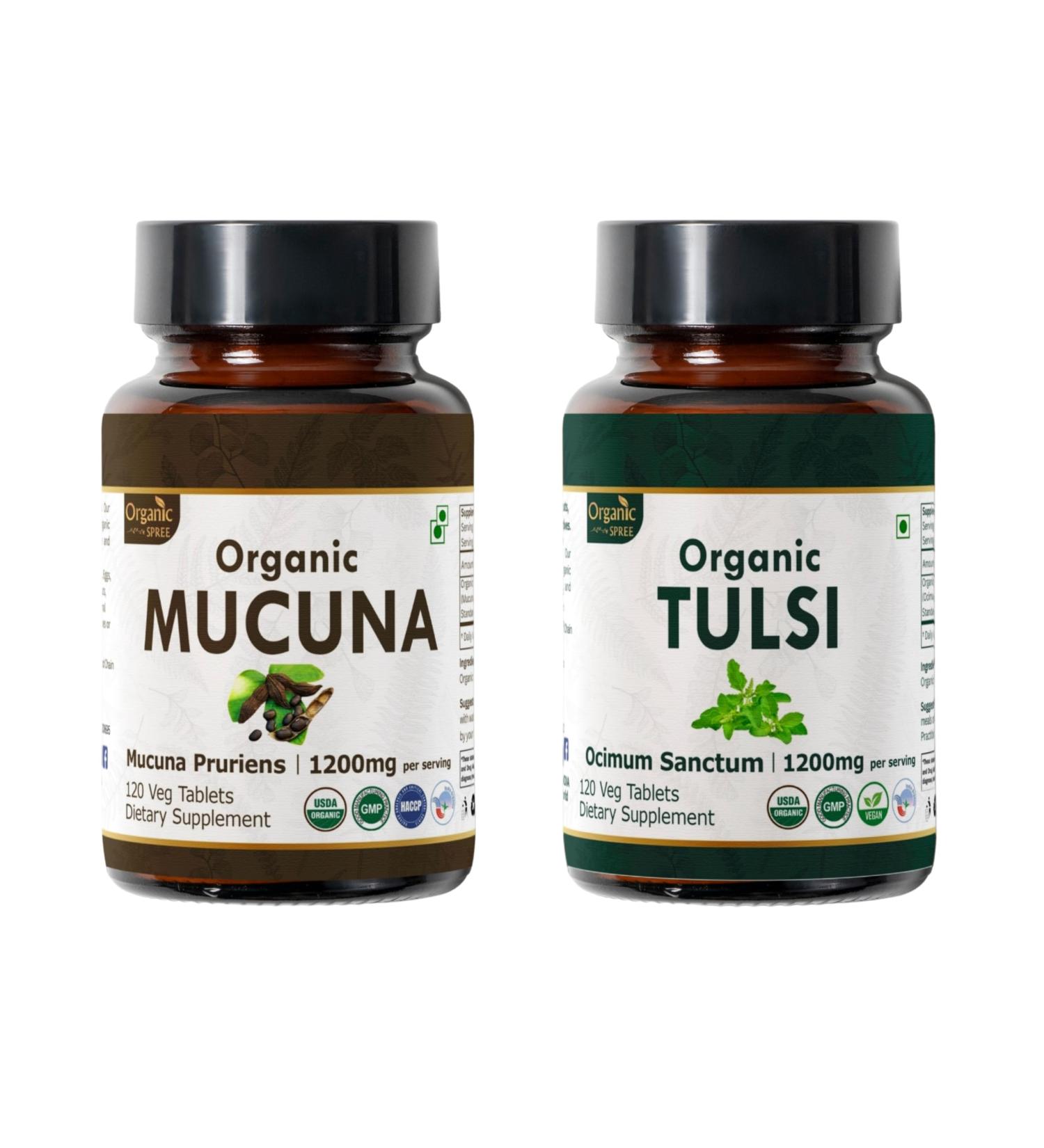 ORGANIC SPREE Mucuna & Tulsi Supplement 120 Tablets Each USDA Organic Ayurvedic Blend Mucuna Pruriens & Holy Basil (Ocimum Sanctum) Herbal Support for Natural Balance & Well-Being - Buy Online on GoSupps.com