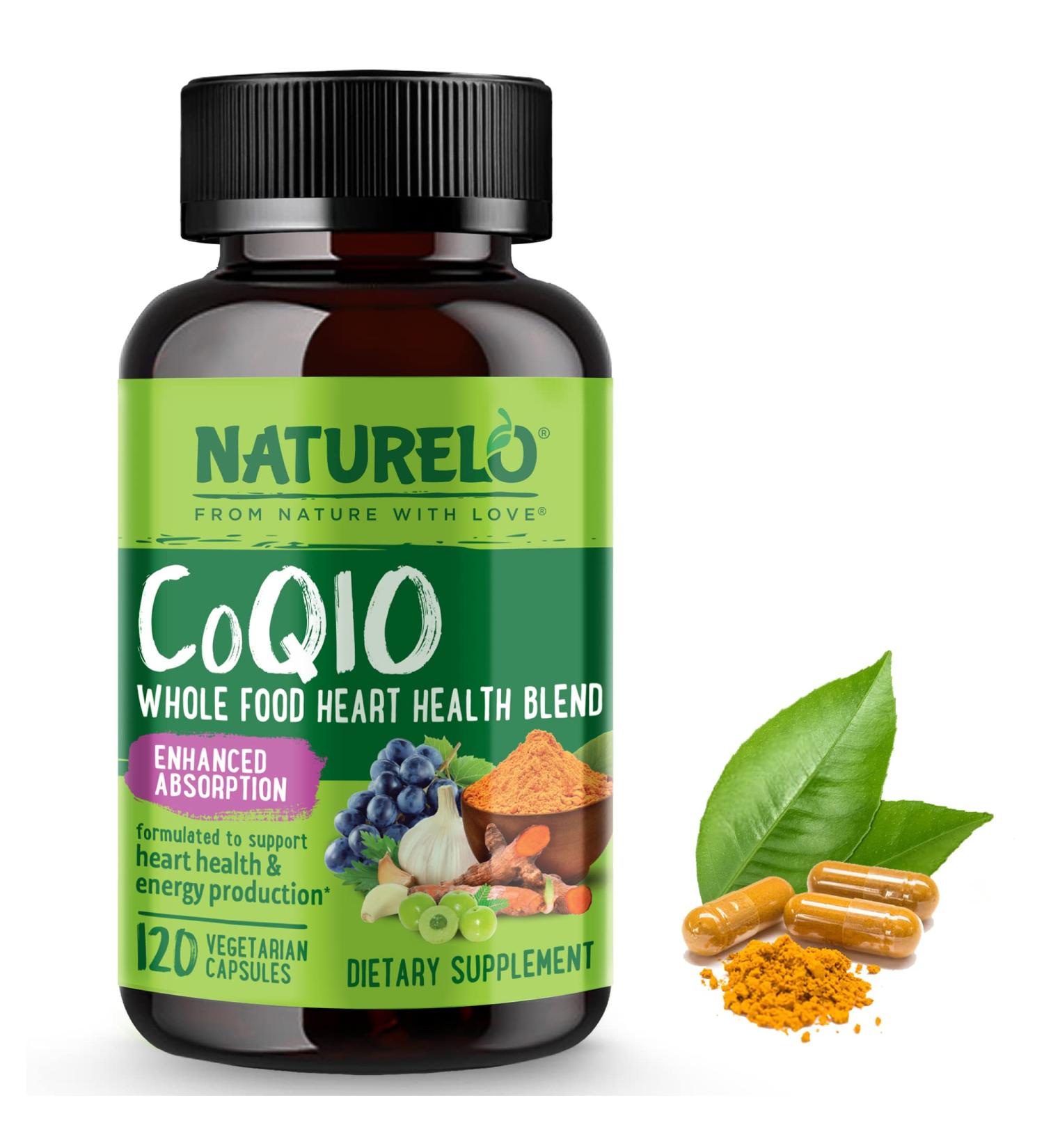 NATURELO Whole Food CoQ10 Supplement 120 Veg Capsules Heart Health Blend Powerful Antioxidant CoQ10 100mg Supports Energy Production CoQ10 Capsules 120 Count (Pack of 1) - Buy Online on GoSupps.com