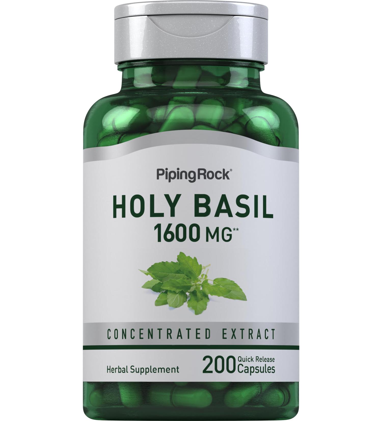 Piping Rock Holy Basil Capsules | 200 Pills | Herb Leaf Extract | Supplement for Women and Men | Ocimum Tenuiflorum | Non-GMO Gluten Free - Buy Online on GoSupps.com