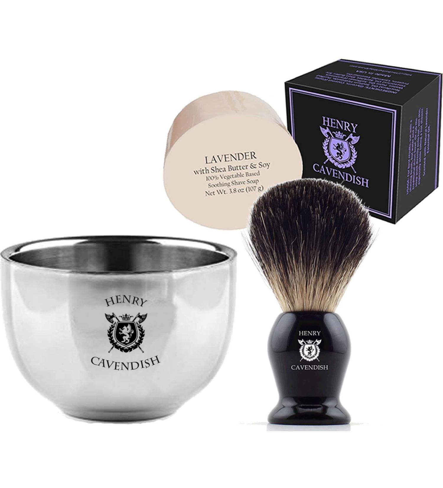 Henry Cavendish Lavender Shaving Kit - Shaving Soap 3.8 oz Puck Refill Stainless Steel Bowl & 100% Pure Badger Hair Brush for International Delivery - Buy Online on GoSupps.com