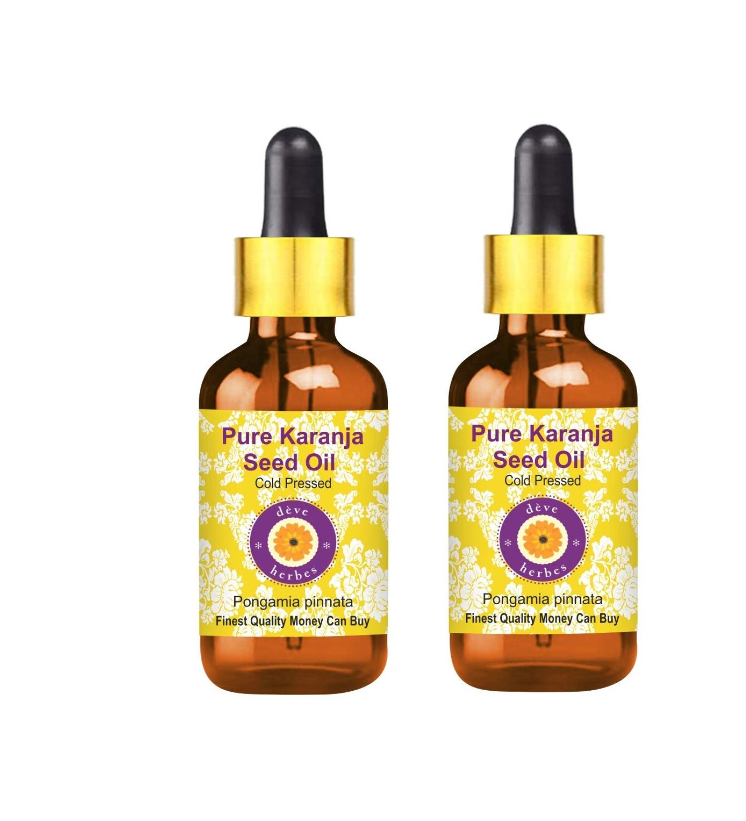 Buy DEve Herbes Pure Karanja Seed Oil (Pongamia Pinnata) - Cold-Pressed Therapeutic Quality - 100ml x 2 with Glass Droppers - Natural & Organic - Buy Online on GoSupps.com