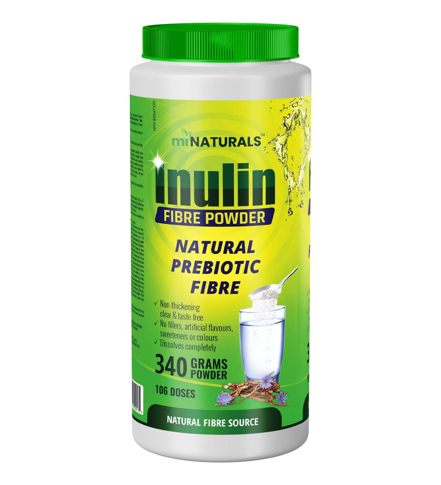 Pure Inulin Fiber Powder Natural Prebiotic Fibre Supplement Clear and Taste Free Increases good bacteria Made from Chicory Root - 106 DOSES - 340 grams - by miNATURALS - Buy Online on GoSupps.com