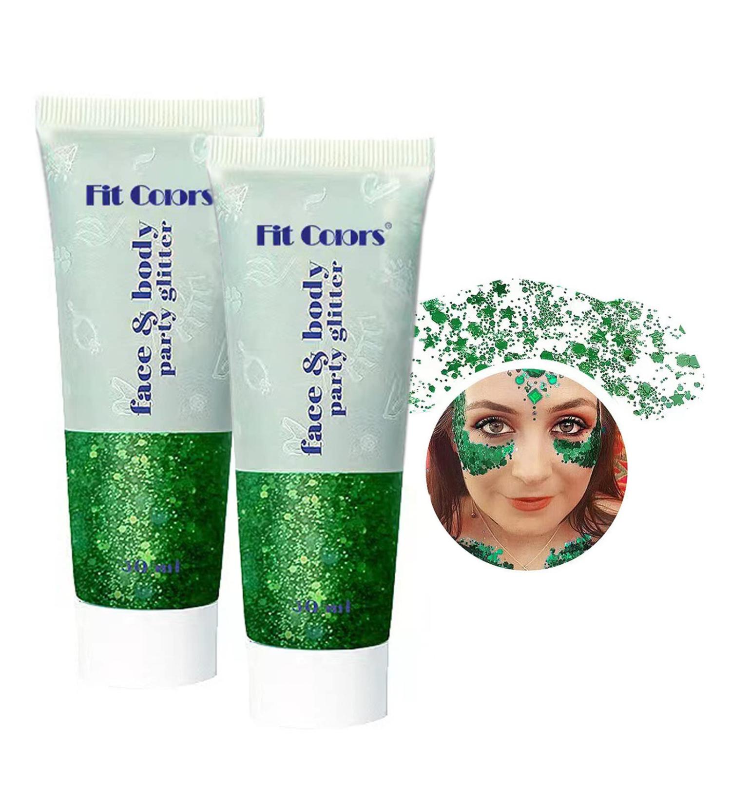 Green Body Glitter Gel - Long Lasting Face & Hair Sparkling Makeup | Mermaid Sequins Liquid Glitter for Eyeshadow & Nails (2PCS - Buy Online on GoSupps.com