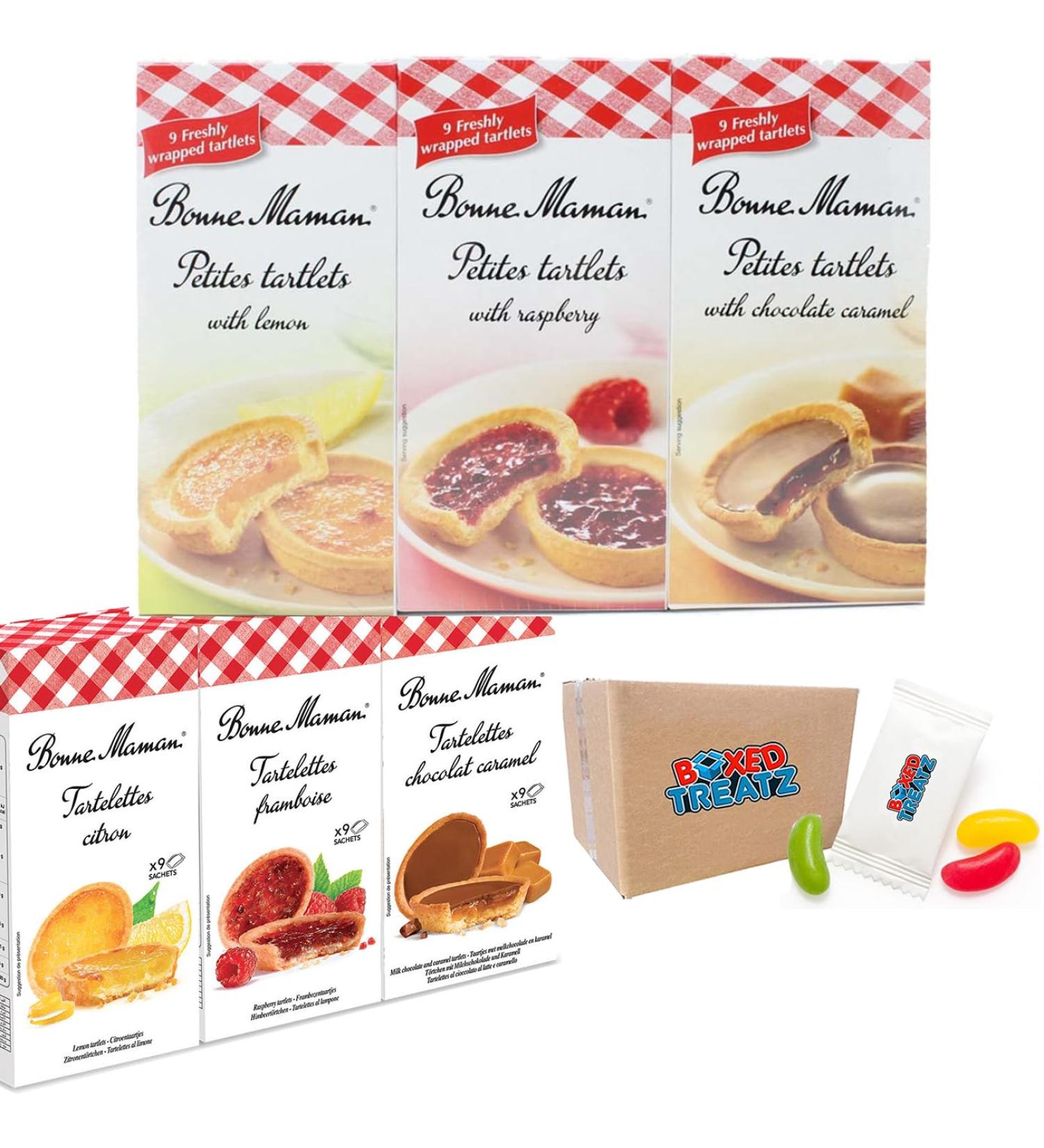 Bonne Maman Petites Tartlets - Pack Of 2 (6 x 9) - Featuring Lemon Raspberry and Chocolate Caramel Varieties. Individually Wrapped Jam Tartlets for a Fresh Afternoon Tea Delight - Boxed Treatz - Buy Online on GoSupps.com