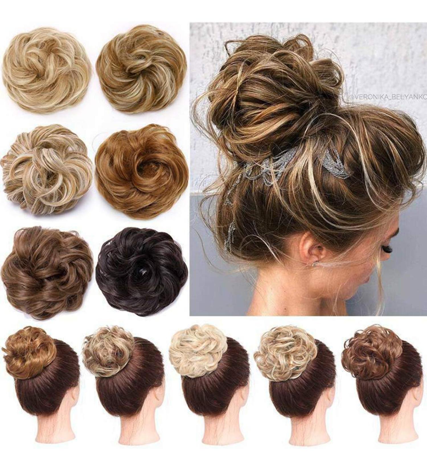 Shop Messy Hair Ponytail Extensions | Scrunchy Bun Updo | Wavy Light Brown to Gray Blonde - Top Quality Hair Accessories - Buy Online on GoSupps.com