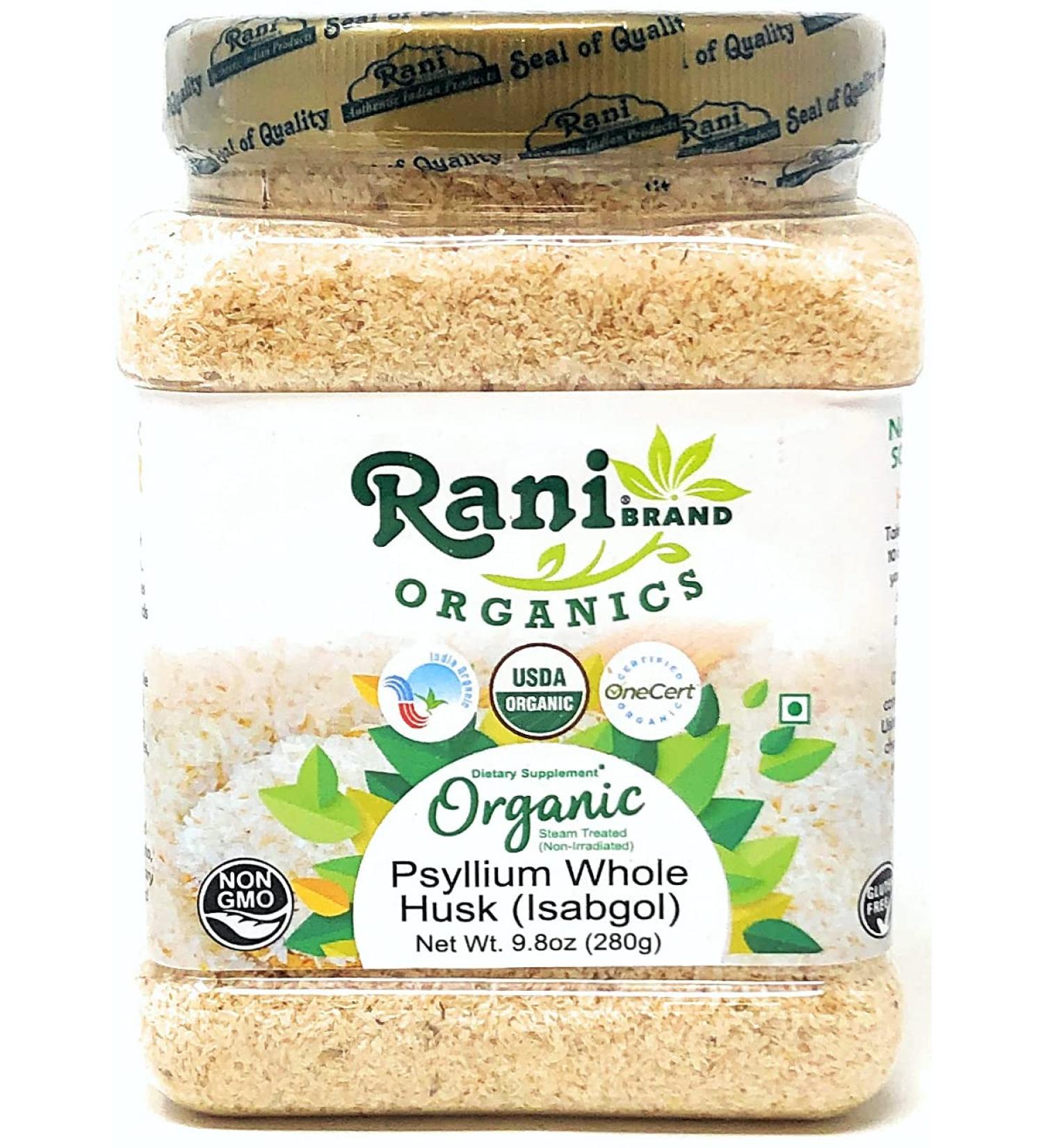 Rani Organics Psyllium Whole Husk Powder (Isabgol), Dietary Fiber Supplement, USDA Organic 9.8oz (280g) PET Jar All Natural | Vegan | Gluten Friendly | Non-GMO | Indian Origin - Buy Online on GoSupps.com