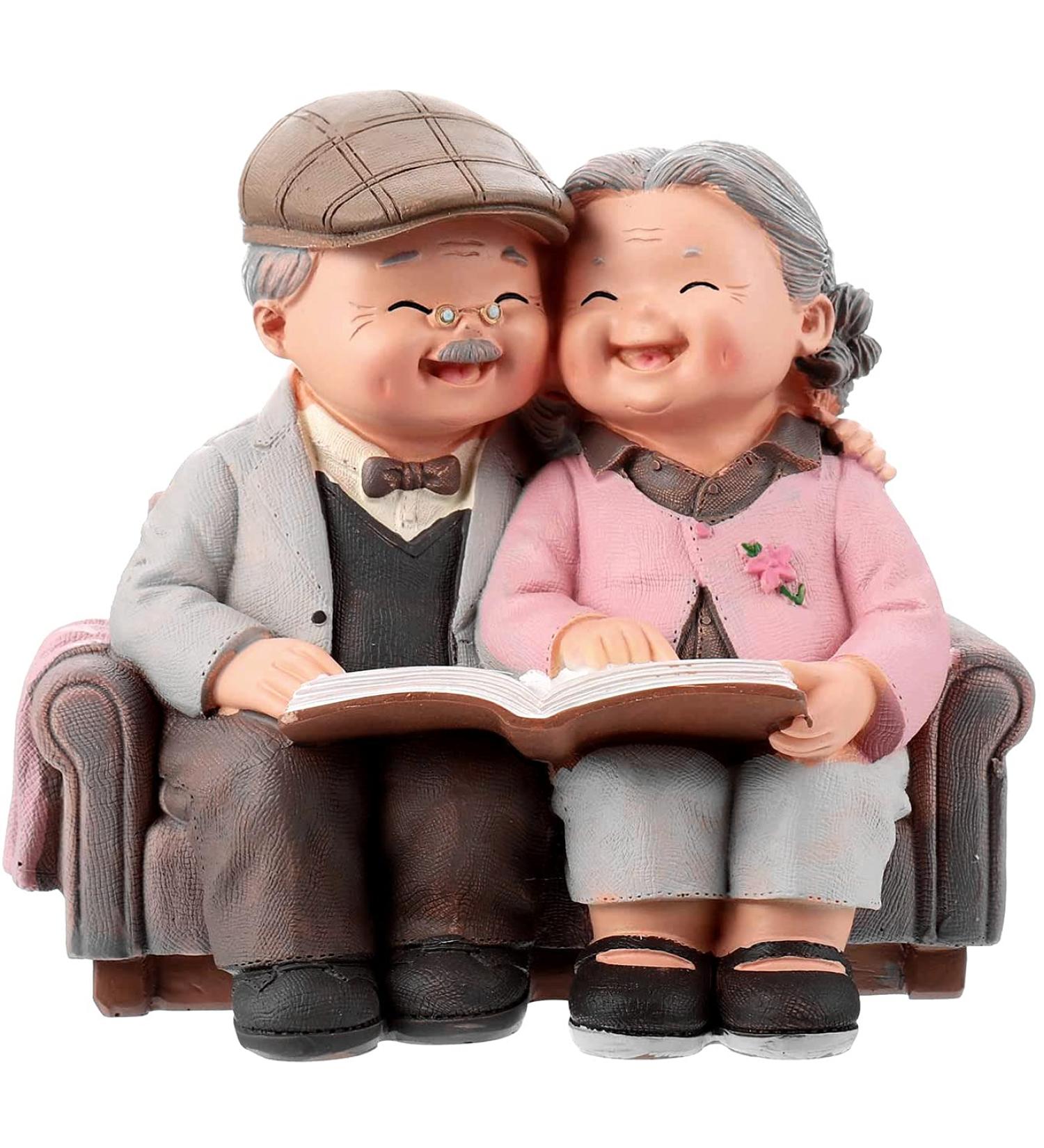 Loving Elderly Couple Figurines - Resin Grandparents Statue for Wedding Anniversary & Home Decor (Reading Style) - Buy Online on GoSupps.com