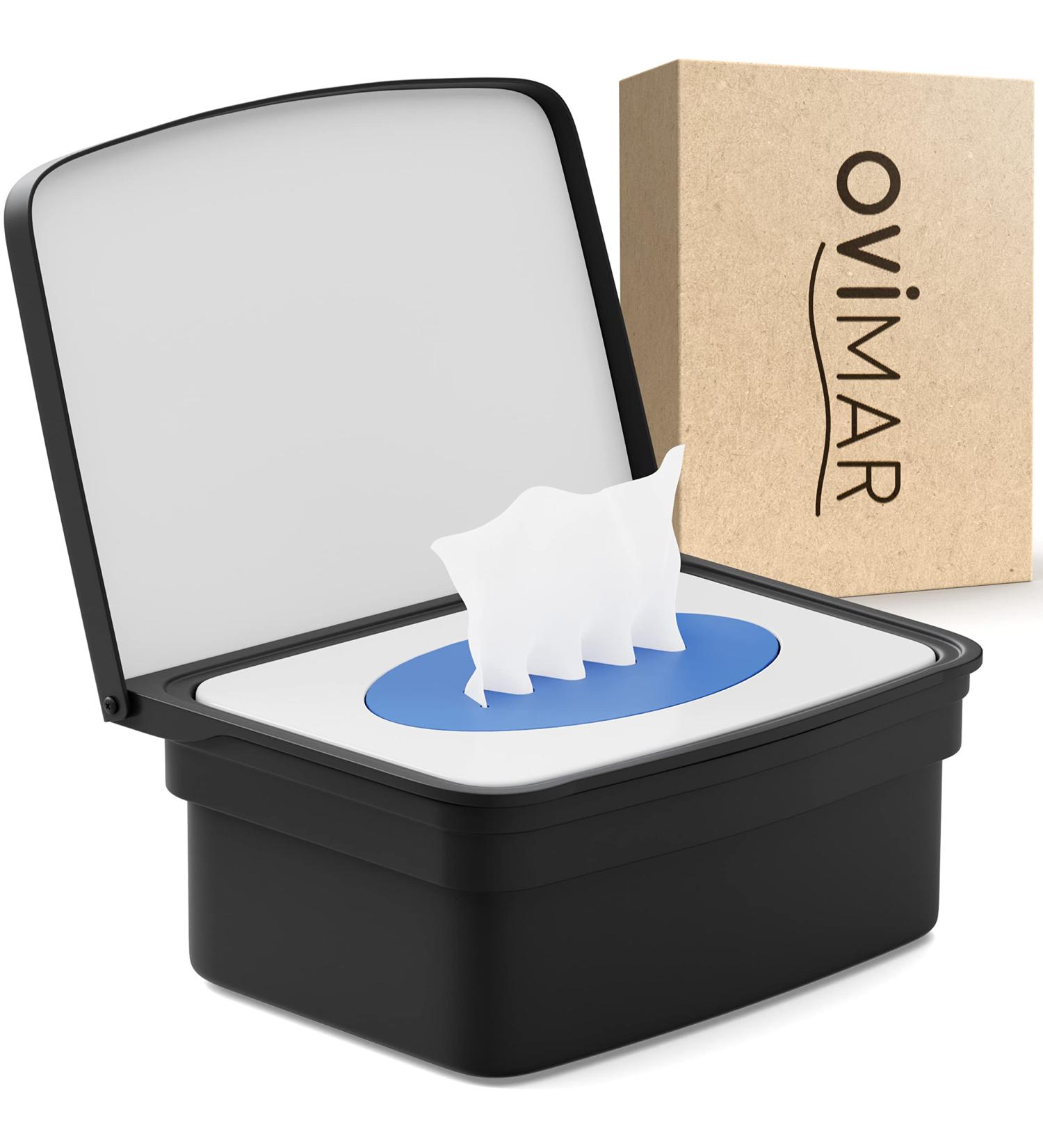 Ovimar Wet Wipes Box with Lid - Noble Black Powder-Coated Stainless Steel | Keep Cosmetic Towels Fresh | Drill Installation - Buy Online on GoSupps.com