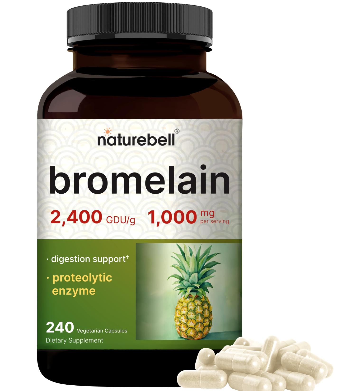 NatureBell Bromelain 1,000mg Per Serving 240 Veggie Capsules | 2,400 GDU Digestive Enzymes & Joint Support Supplement Proteolytic Enzymes for Digestion Fresh Pineapple Source Non-GMO - Buy Online on GoSupps.com