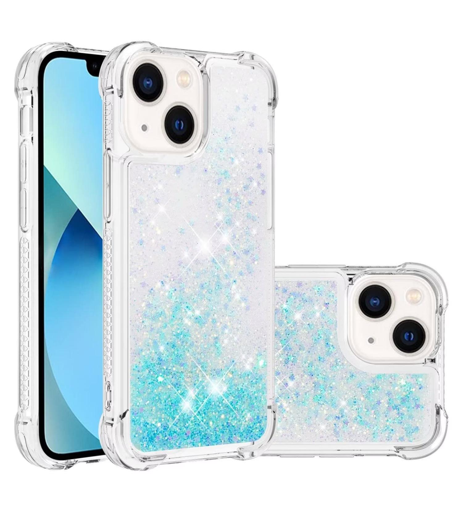 Tivenfezk Nadoli Glitter Treisand Case for iPhone 15 - Shockproof Silicone TPU Bumper Transparent Quicksand Cover White/Blue - Buy Online on GoSupps.com