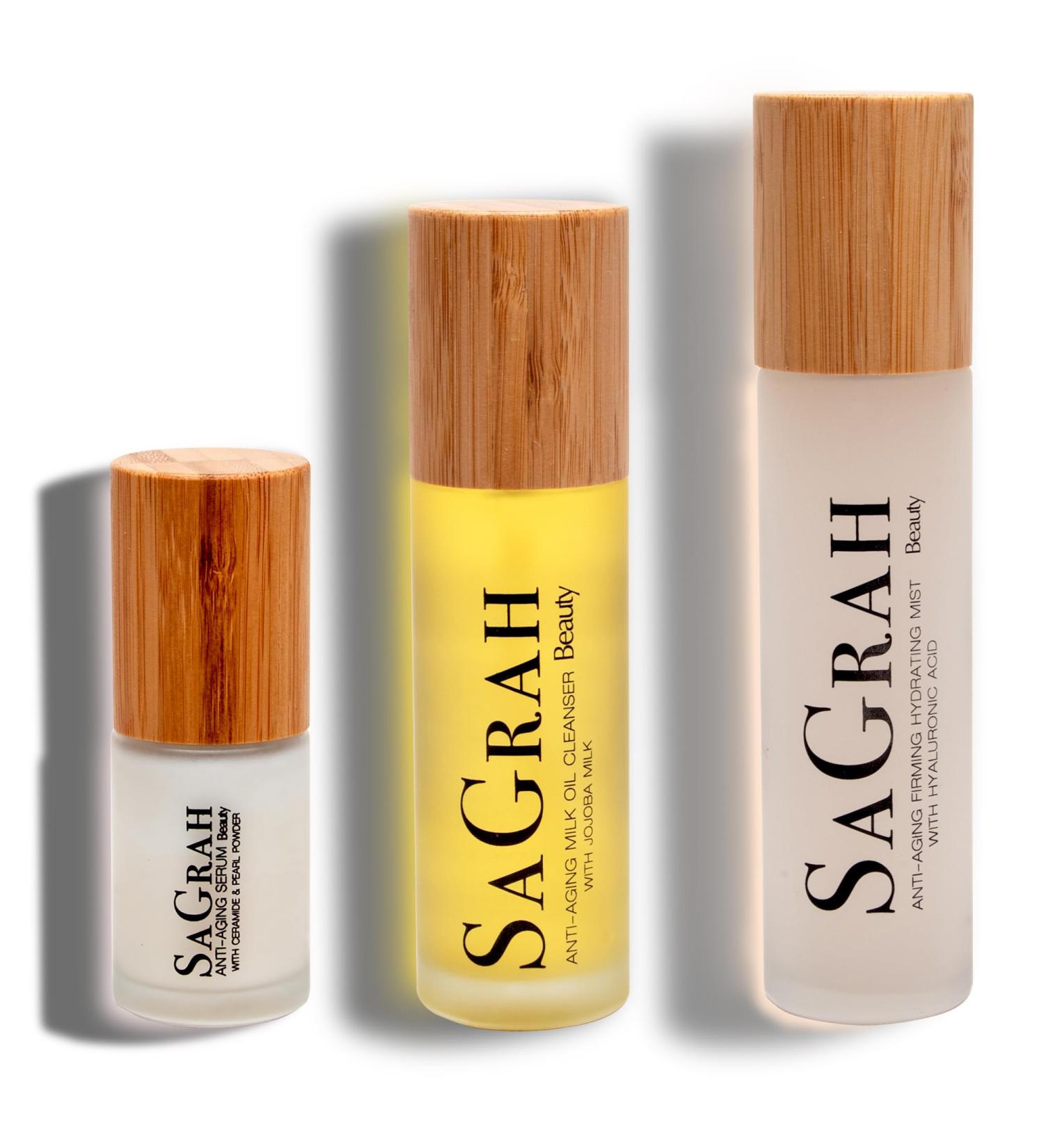 Shop Natural Vegan Facial Skincare Set | Brightening Firming & Hydrating Anti-Aging Essentials - 3 pc Cleanser Mist & Serum - Buy Online on GoSupps.com