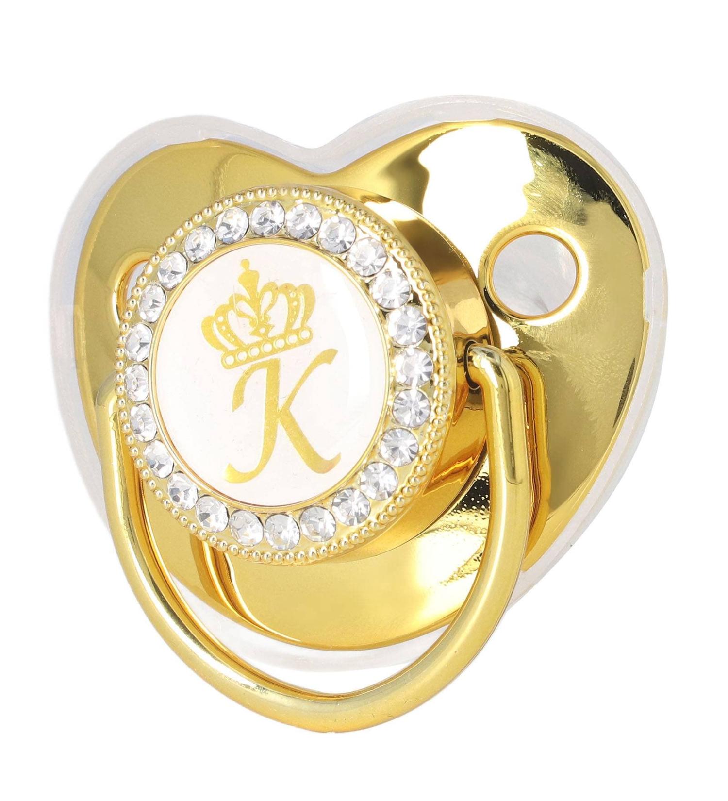 Pacifier with Golden Letters - Exquisite Silicone Baby Pacifier (Letter K) | Safe for Travel & Home - Buy Online on GoSupps.com