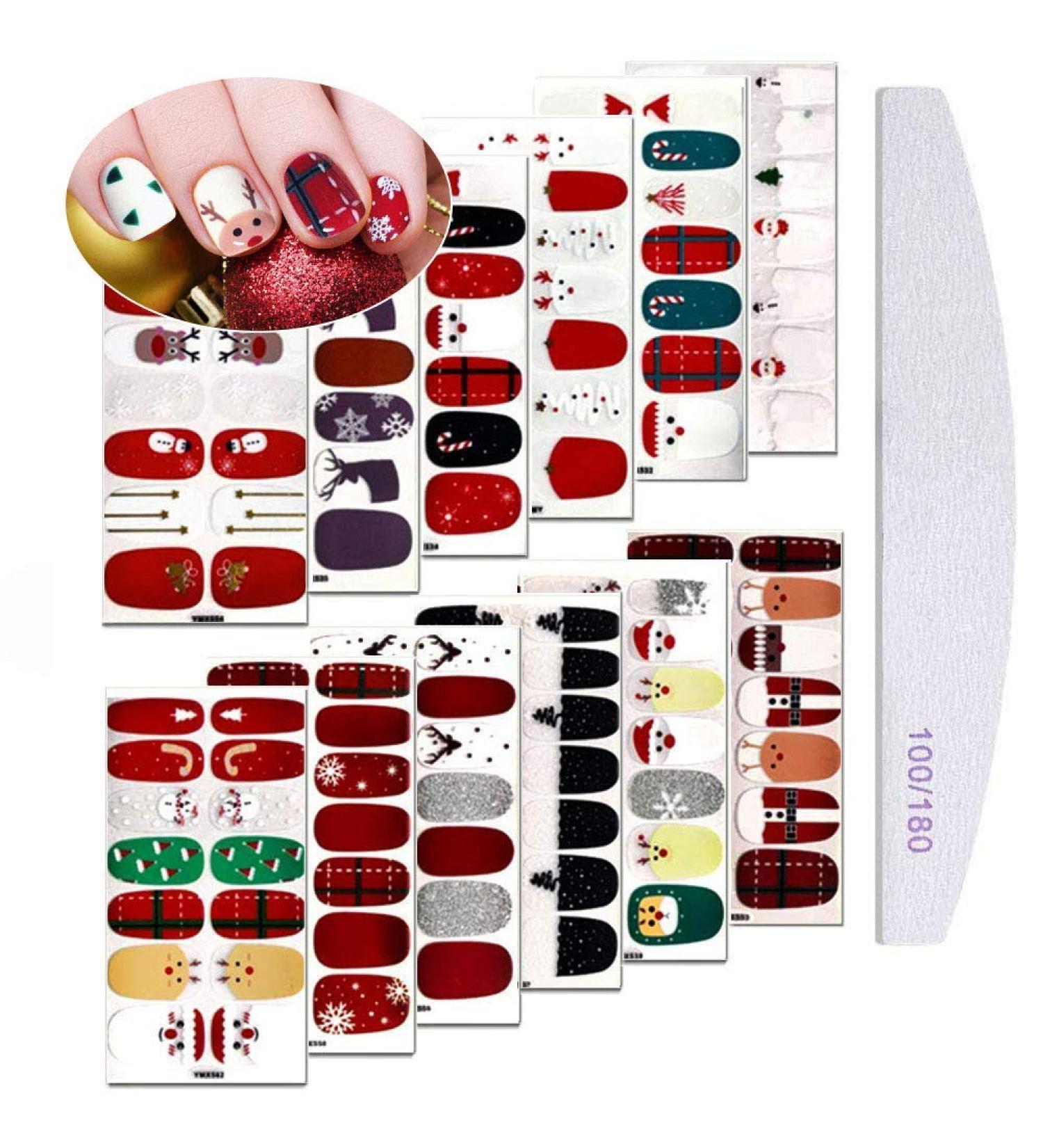 Kalolary 12 Sheets Christmas Nail Polish Stickers - Self-Adhesive DIY Nail Art Wraps with Nail File - Buy Online on GoSupps.com