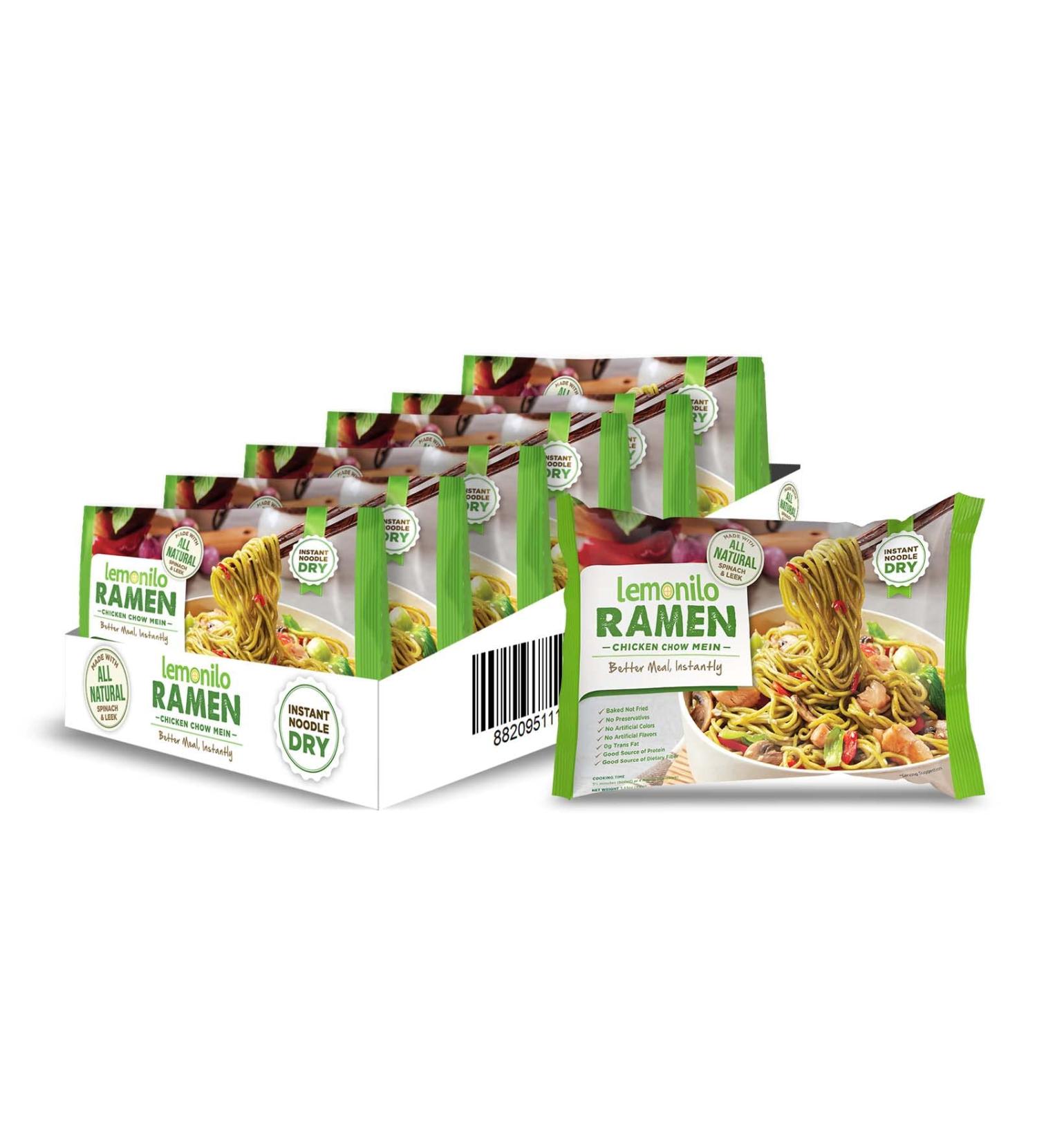 Lemonilo Chicken Chow Mein Ramen - Healthy Instant Noodles with Spinach and Leek - All-Natural Ingredients - Quick Meal Kit (3.53 Oz) - Pack of 6 - Buy Online on GoSupps.com