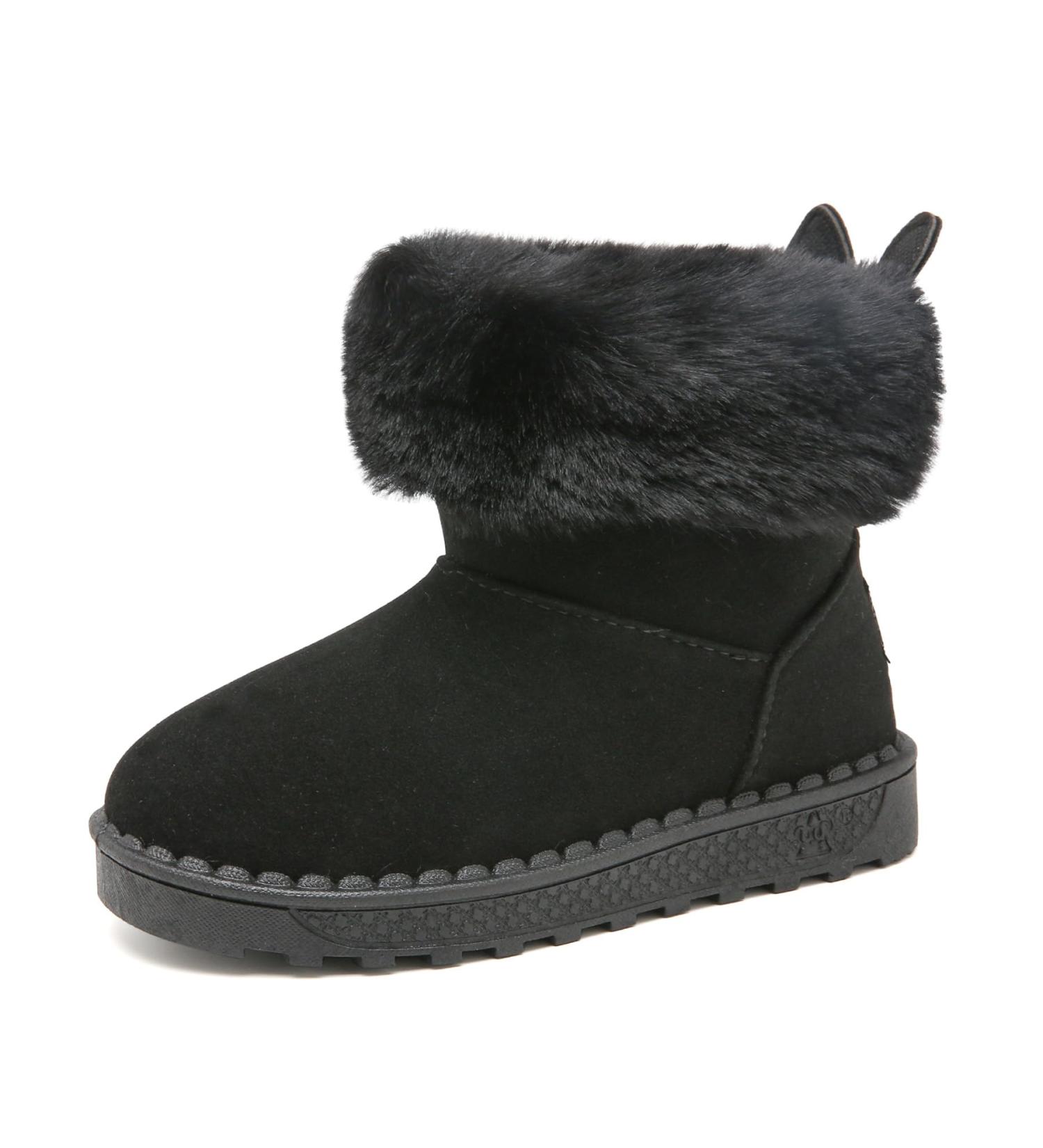Yeeteepot Baby Winter Booties - Girls' Boys Snow Boots | Anti-Slip Ankle Plush Shoes | Soft Soled Toddler Indoor Flat Booties - 7.5 UK Child - Black - Buy Online on GoSupps.com