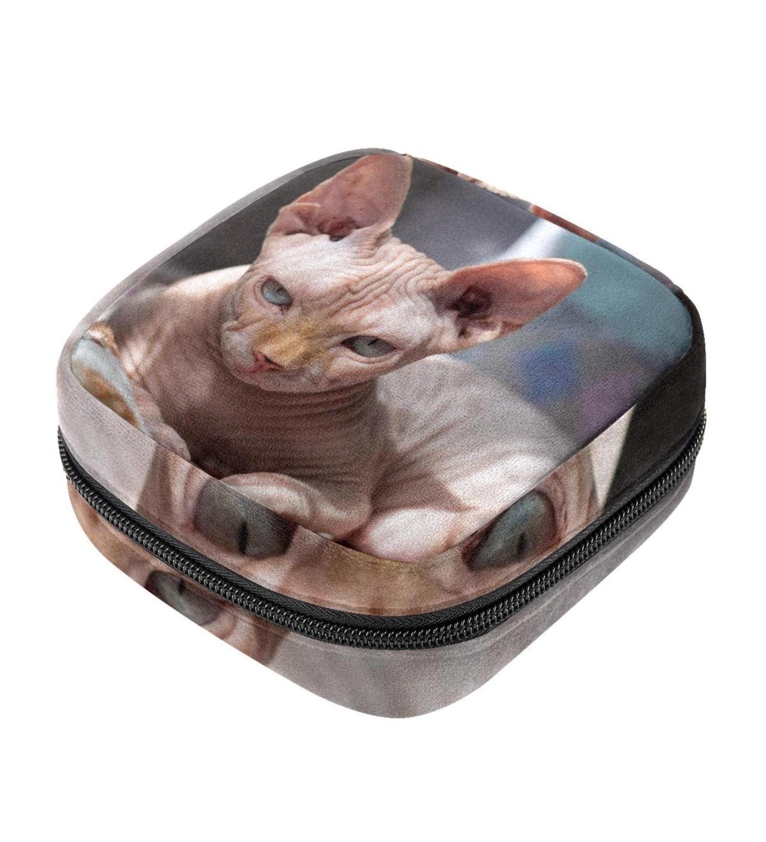 Stylish Women's Napkin Storage Bag - Sphynx Cat Menstrual Cup Pocket | Portable ties for First Period & Feminine Care - Buy Online on GoSupps.com