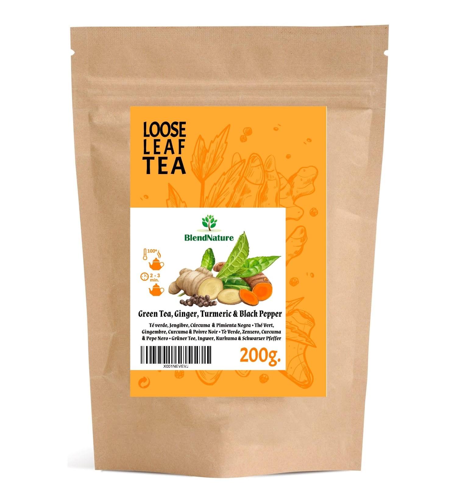 Th vert au Gingembre-Curcuma et Poivre pour infusion 200g + Cadeau Boule Infuseur Inox - Id al pour le Th DETOX Purifiant Diur tique et Antioxydant - 100% Naturel et Vegan - Buy Online on GoSupps.com