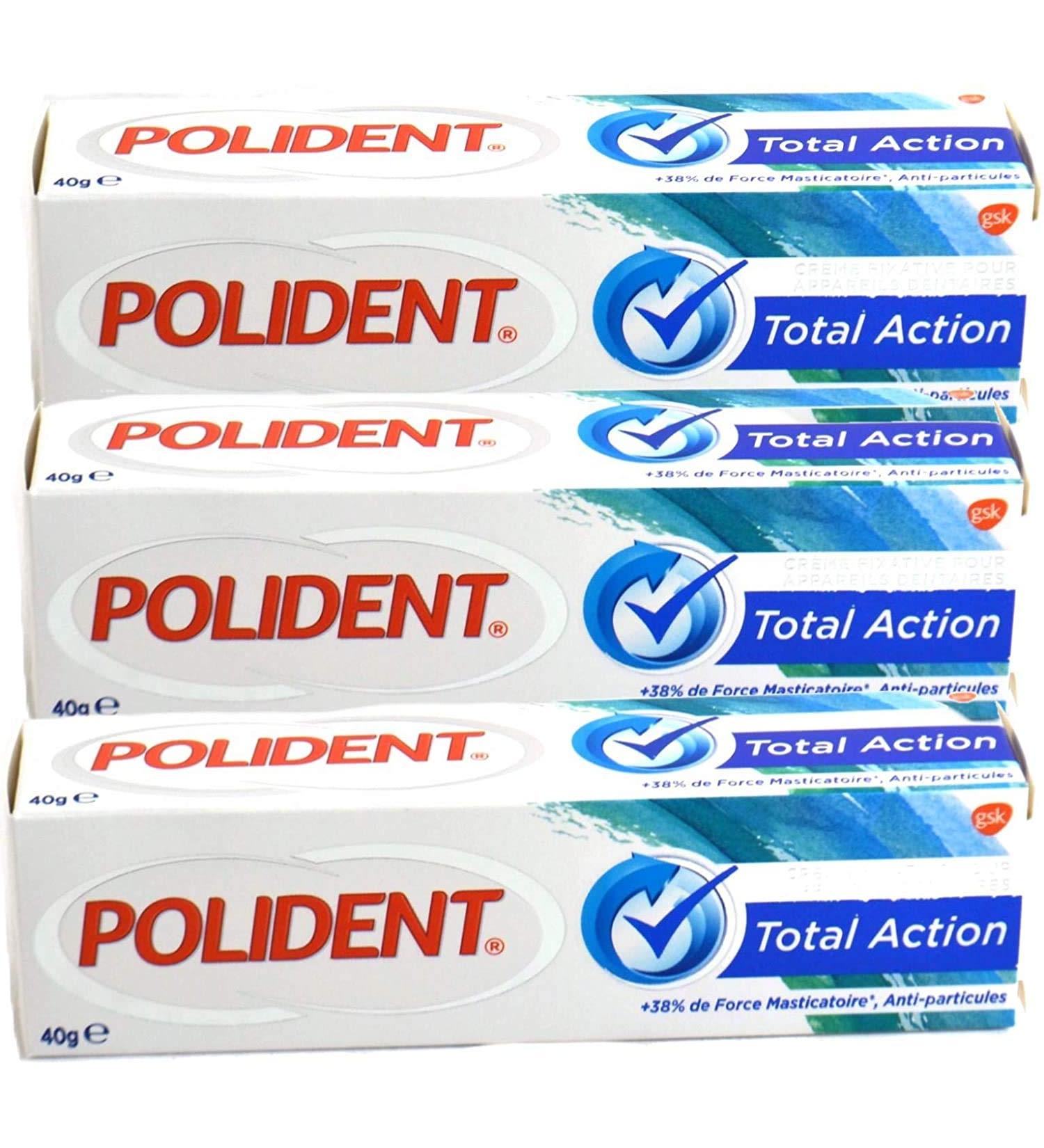 Polident - GSK Total Action - Cr me adh sive pour proth ses dentaires - - Lot de 3 tubes de 40 Grammes