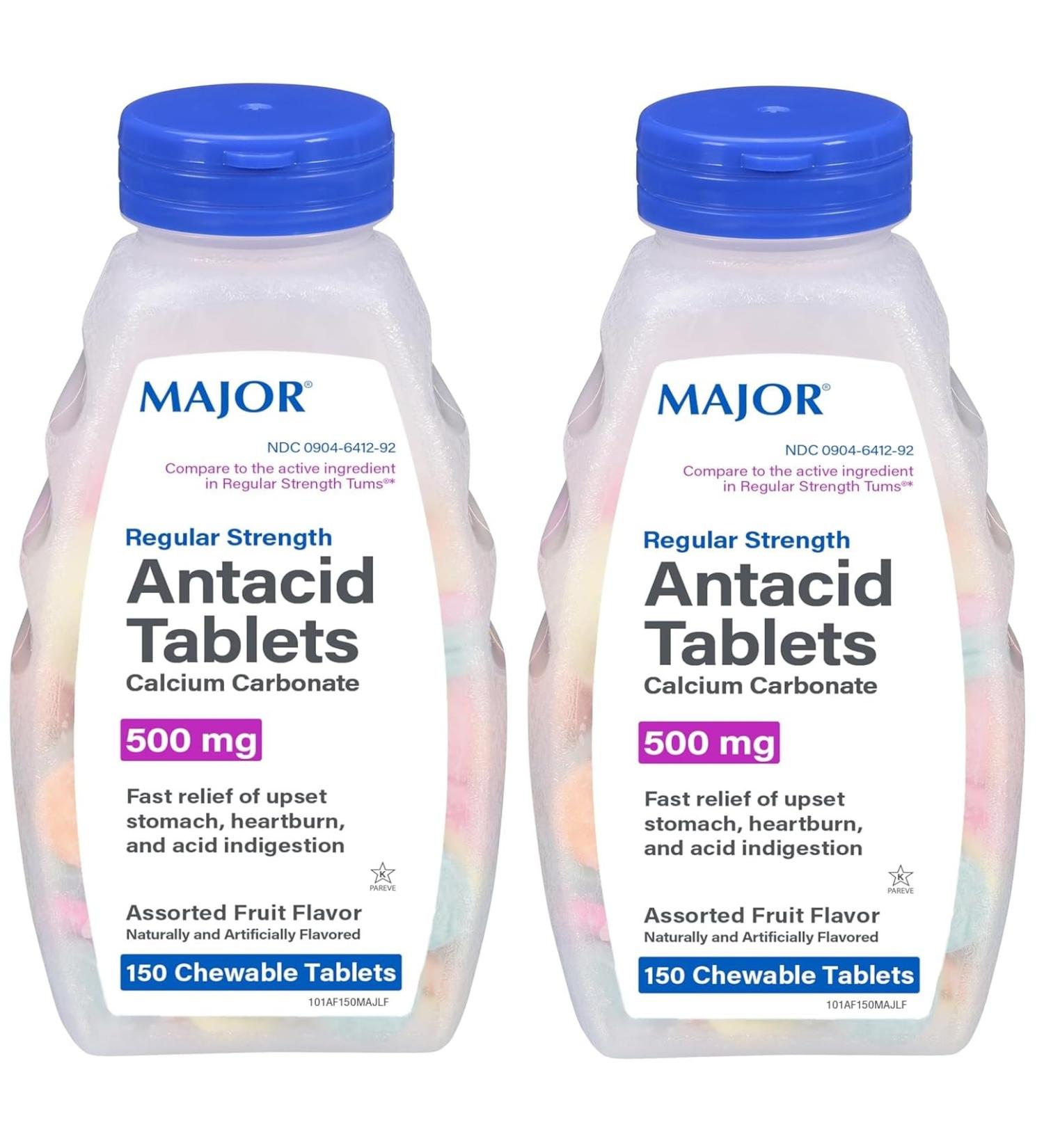 AmeriCan Goods 2/Pack Regular Strength Antacid Tablets Chewable Calcium Carbonate 150 Tablets 500mg Assorted Fruit Flavor Gluten Free - Buy Online on GoSupps.com