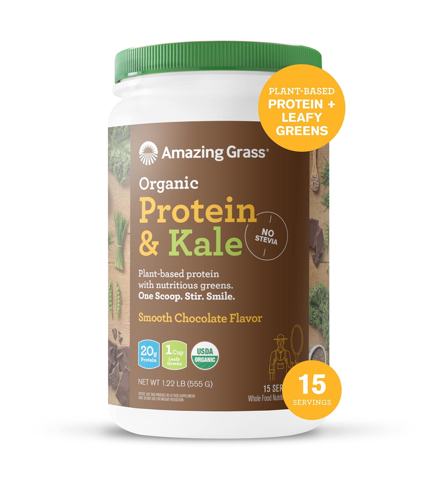 Buy Amazing Grass Vegan Protein & Kale Powder â€“ 20g Organic Protein + 1 Cup Greens, Chocolate Flavor, 15 Servings - Buy Online on GoSupps.com