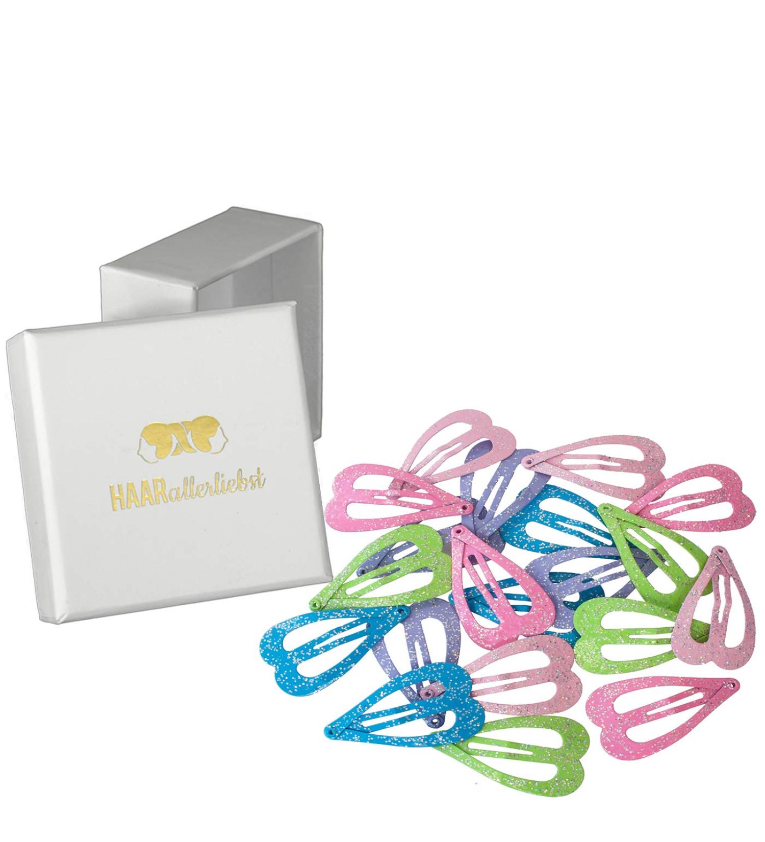 HAARallerliebst Heart Hair Clips - 20 Glitter Clips for Girls with White Storage Box - 3.6 cm - Buy Online on GoSupps.com