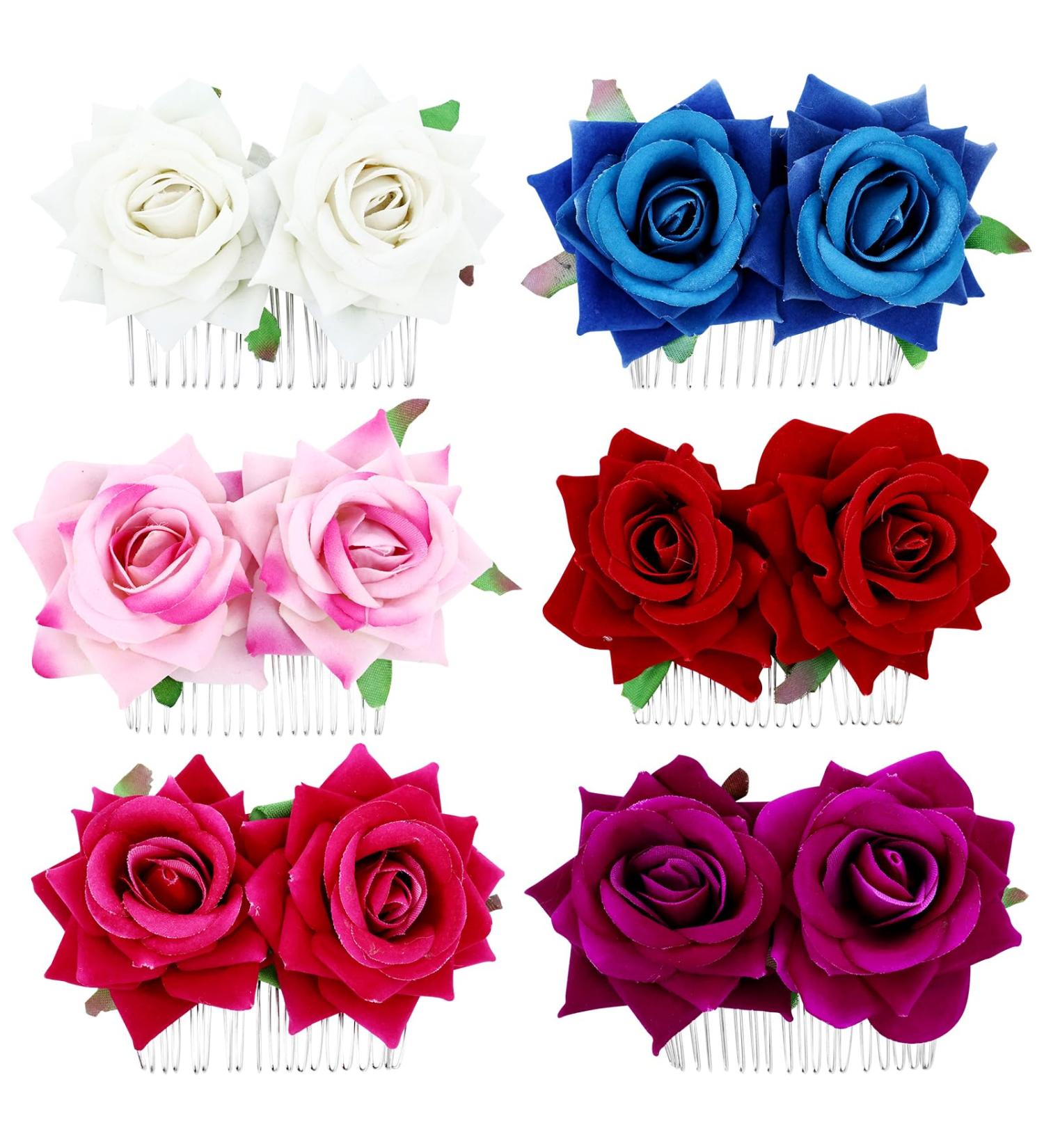 Cinaci 6 Pieces Wedding Party Prom Double Rose Flower French Twist Hair Side Combs Slides with 20 Teeth Floral Hair Pins Headpieces Accessories for Women Girls - Buy Online on GoSupps.com