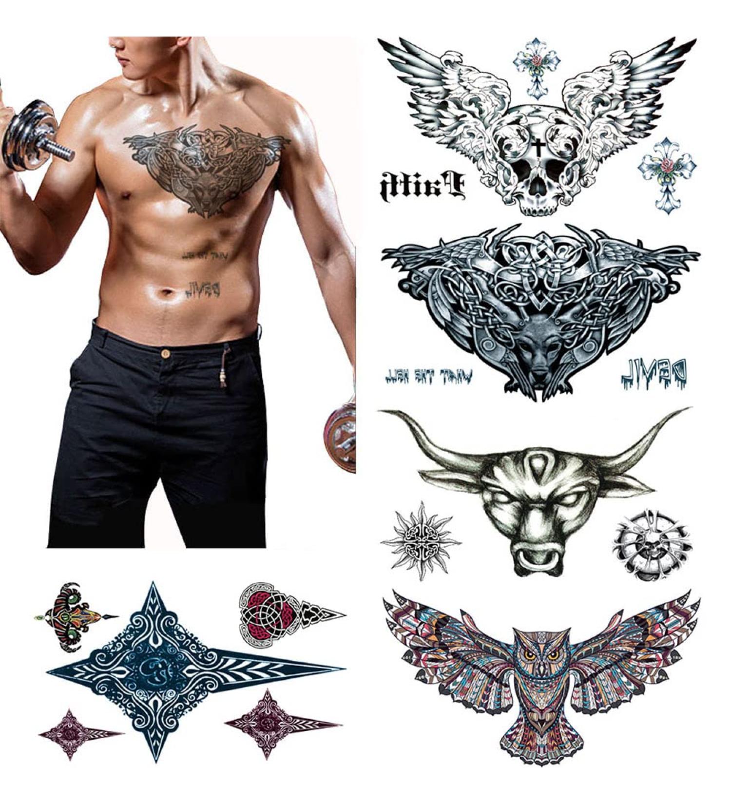 VIWIEU 3D Realistic Chest Temporary Tattoos - 5 Sheets, Large Fake Body Art Stickers for Men, Women, and Teens - Water Transfer Body Art Owls Design - Buy Online on GoSupps.com