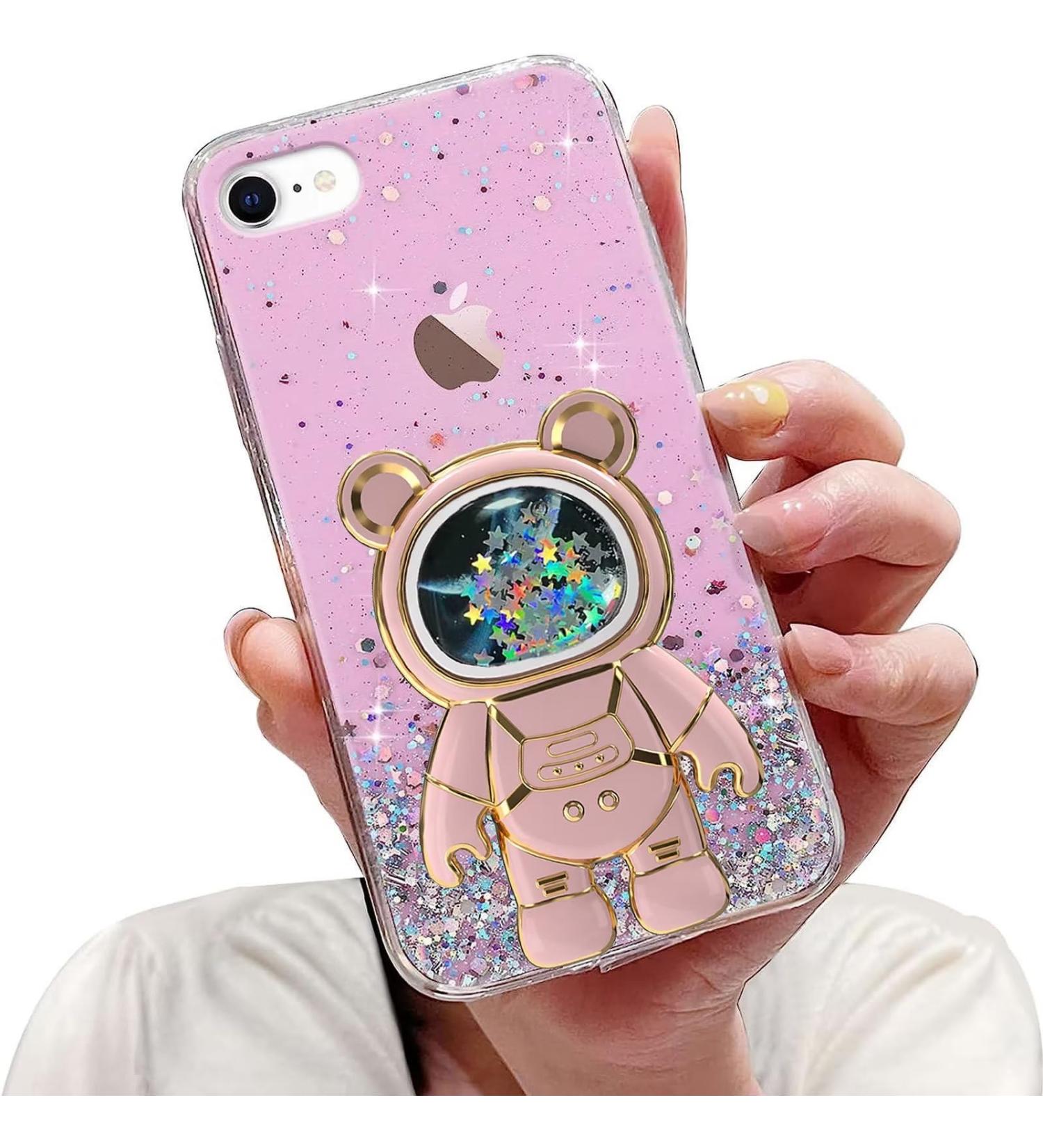 Tivenfezk Astronaut Phone Case for iPhone 6 Plus/6s Plus - Glitter Silicone Stand Shell & Transparent Protective Cover - Cute Bling Design in Pink - Buy Online on GoSupps.com