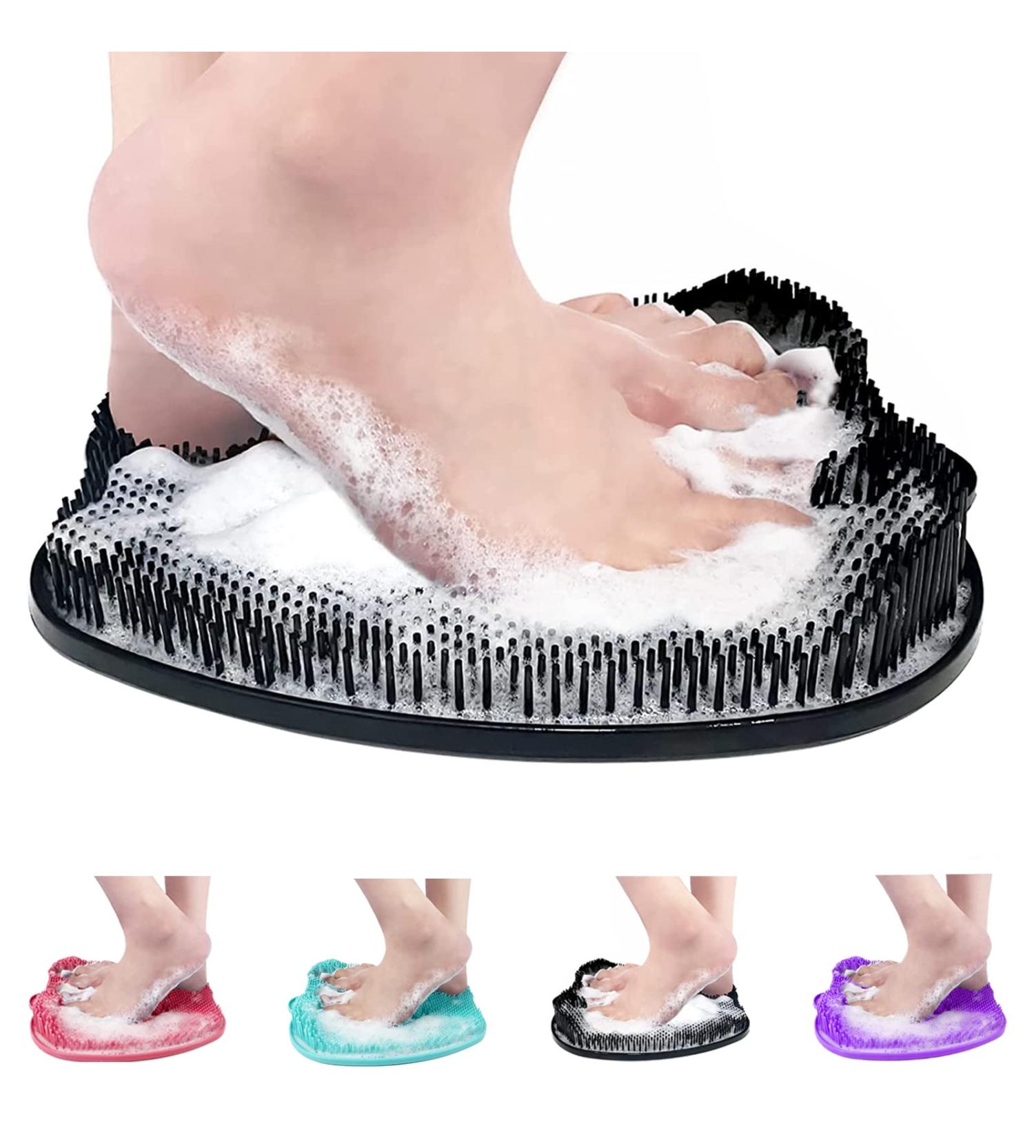 AXLOFO XL Shower Foot Scrubber Mat - Non-Slip Suction Cup Massager for Foot Exfoliation and Circulation - Relieve Tired Feet - Black - Buy Online on GoSupps.com