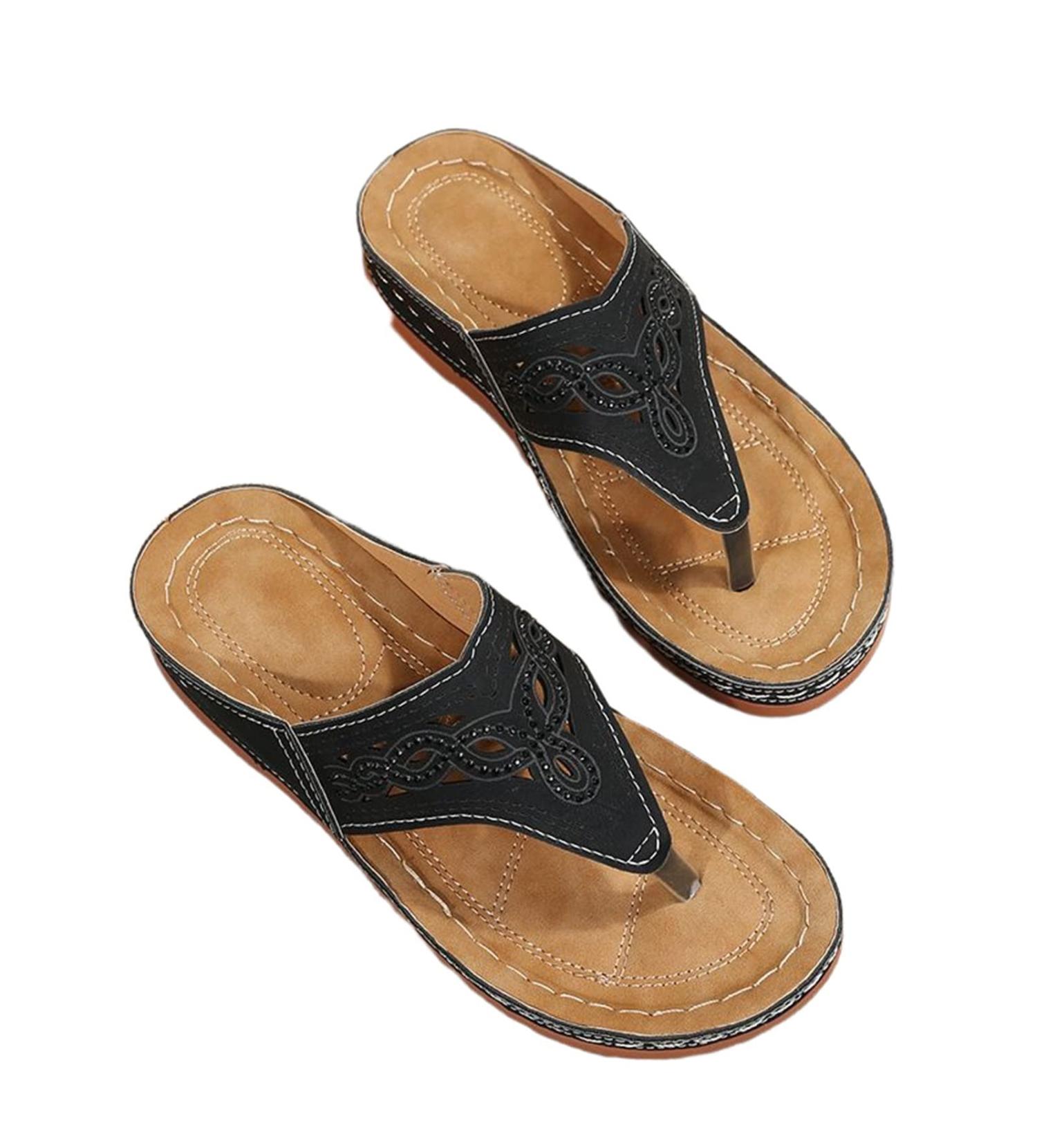 Women's Black Bunion Correction Sandals with Orthopedic Toe Ring | MisFun Orthopedic Flip Flops for Comfortable Support - Buy Online on GoSupps.com