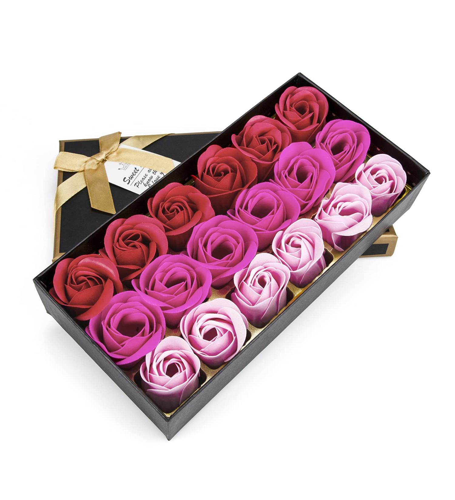 Rose Petal Bath Soap Gift Box - Floral Scented Soap for Valentine's Day, Anniversary, Birthday, Mothers Day - 18 Pcs Gradient Pink Roses - Gifts for Her - Buy Online on GoSupps.com