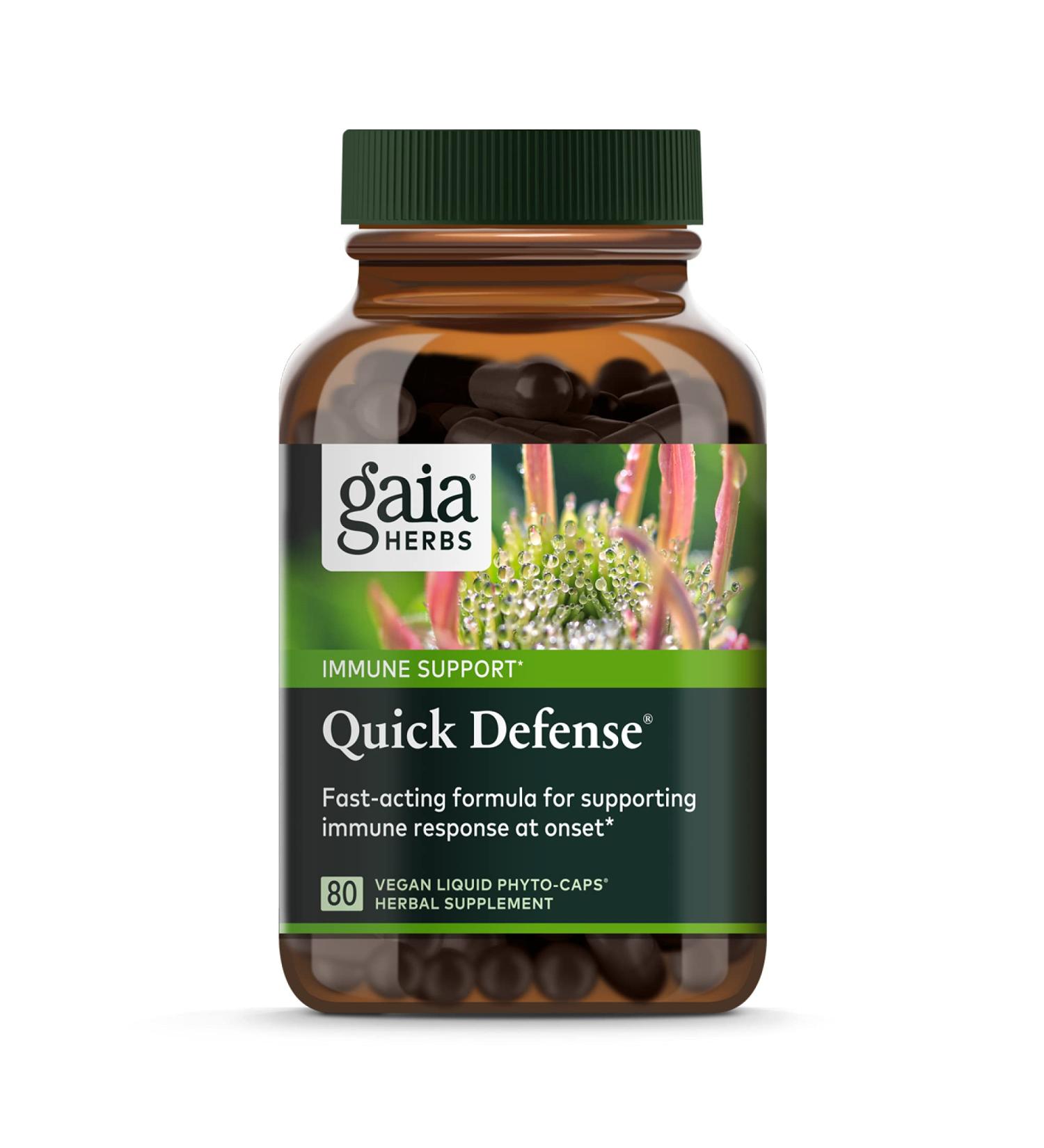 Gaia Herbs Quick Defense - Immune Support Supplement with Echinacea, Black Elderberry & Ginger - 80 Vegan Liquid Capsules - Buy Online on GoSupps.com