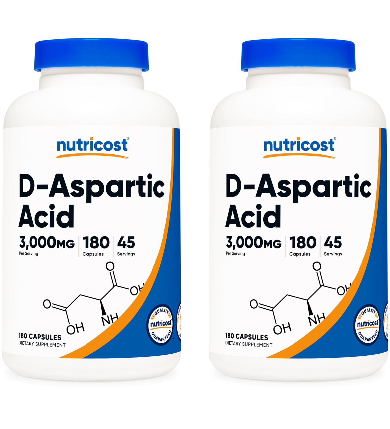 Nutricost D-Aspartic Acid Capsules (180 Caps) (2 Bottles) 180 Count (Pack of 2) - Buy Online on GoSupps.com