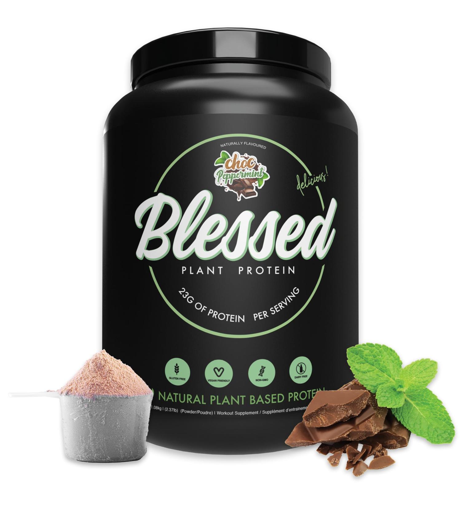 Blessed Vegan Protein Powder - Plant Based Protein Powder Meal Replacement Protein Shake 23g of Pea Protein Powder Dairy Free Gluten Free No Sugar Added 30 Servings (Choc Peppermint) - Buy Online on GoSupps.com