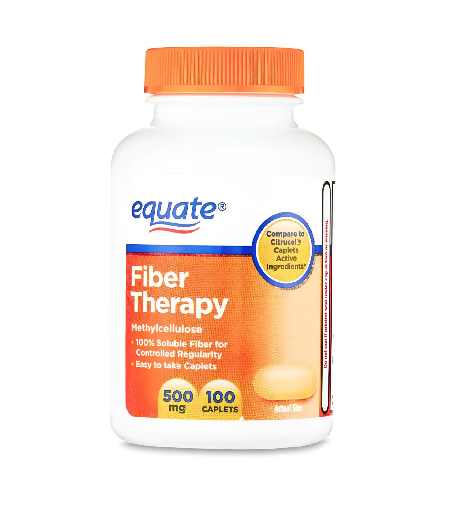 KP+ Equate Fiber Therapy Caplets with Methylcellulose 500 mg | 100 Caplets | Soluble Methylcellulose for Digestive Regularity | Gentle Non-Stimulant Laxative | Pack of 1