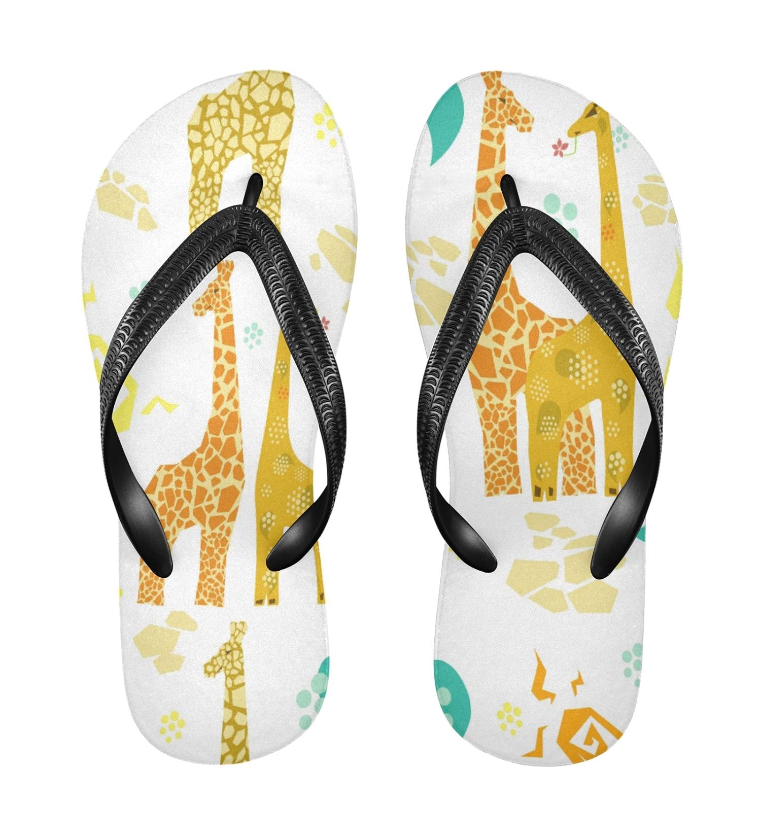 Mnsruu Giraffe Paw Print Flip Flops - XL Travel & Home Spa Footwear for Men & Women | International Shipping Available - Buy Online on GoSupps.com