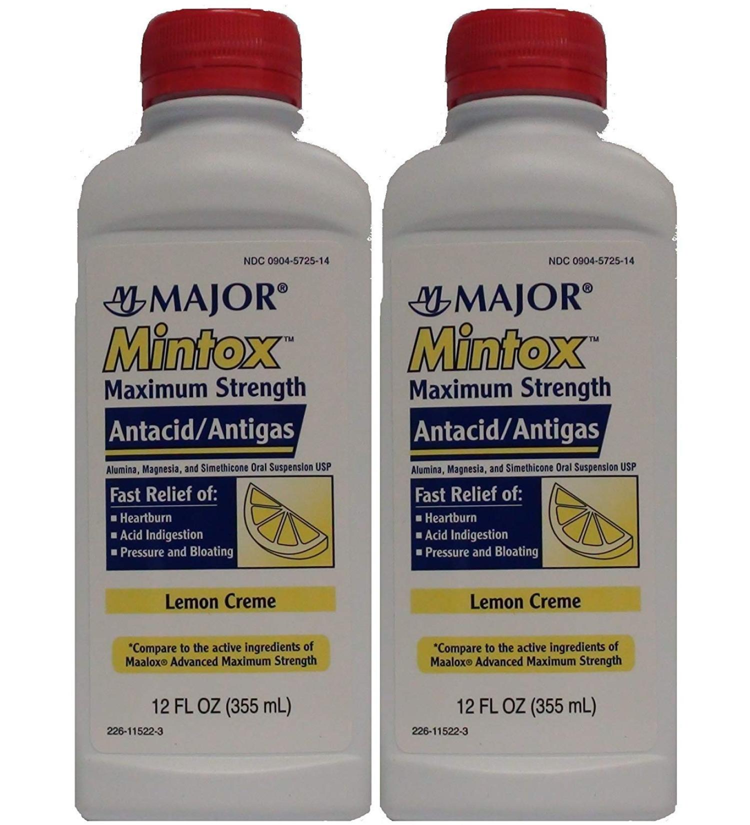 Major Mintox Maximum Strength Liquid Lemon Creme Flavor 12 Ounce (Pack of 2)
