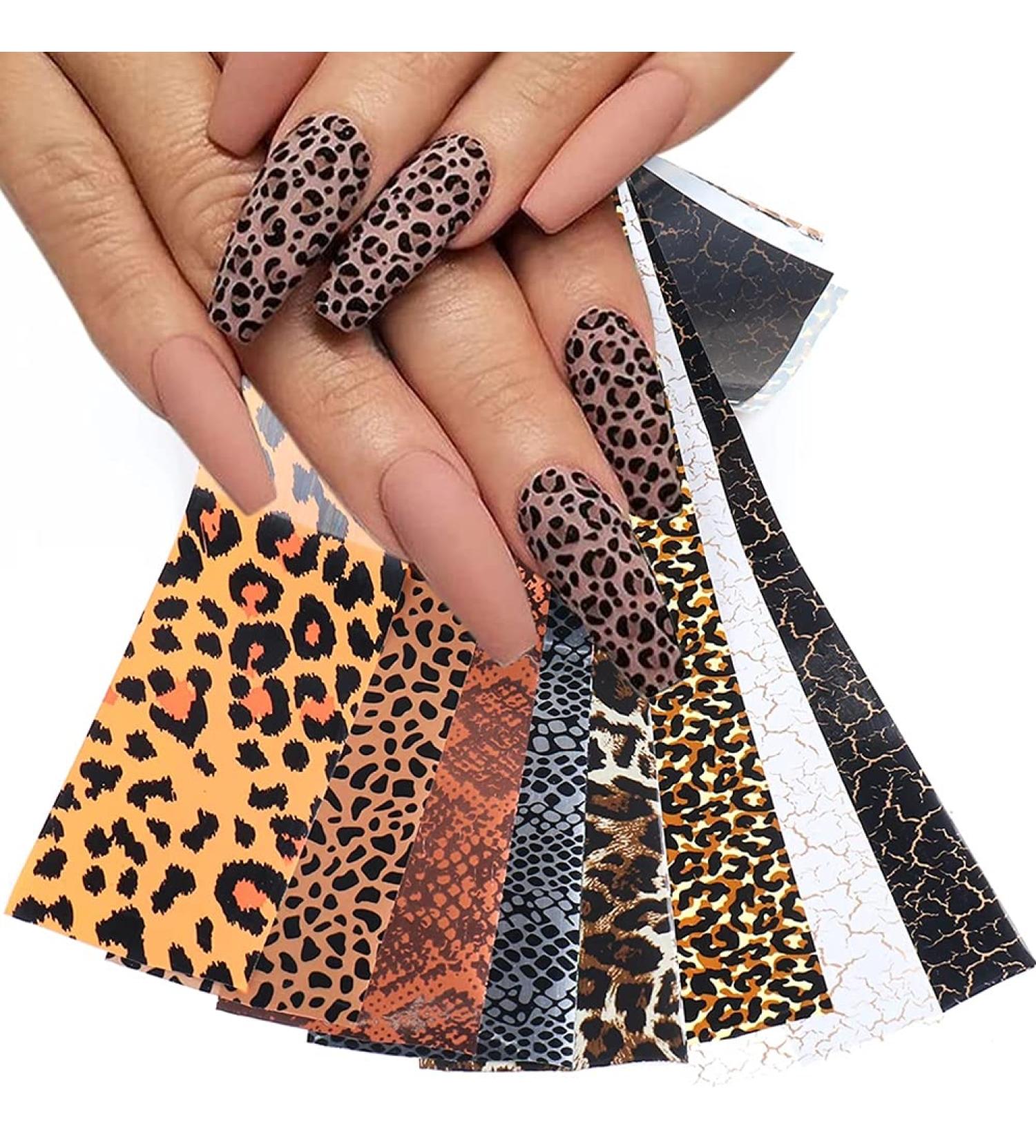 Leopard Print Nail Foils Transfer Stickers - Holographic Starry Sky Design for Acrylic Nails - 10pcs Style 12 - Buy Online on GoSupps.com
