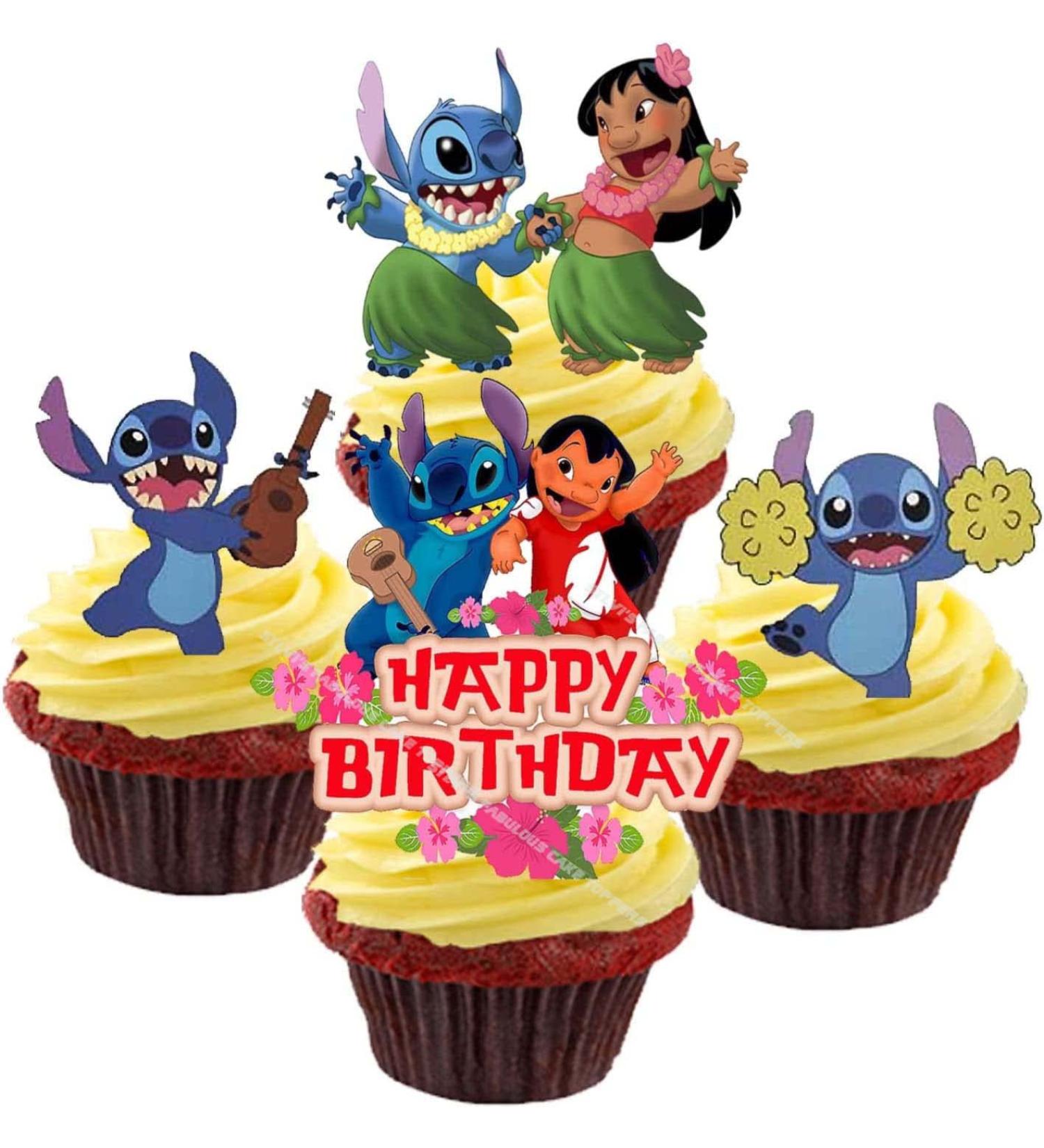 Lilo Stitch Cupcake toppers Edible Wafer card stand up DIY Party Decoration 22pcs For Boys Girls Birthday Party - Buy Online on GoSupps.com