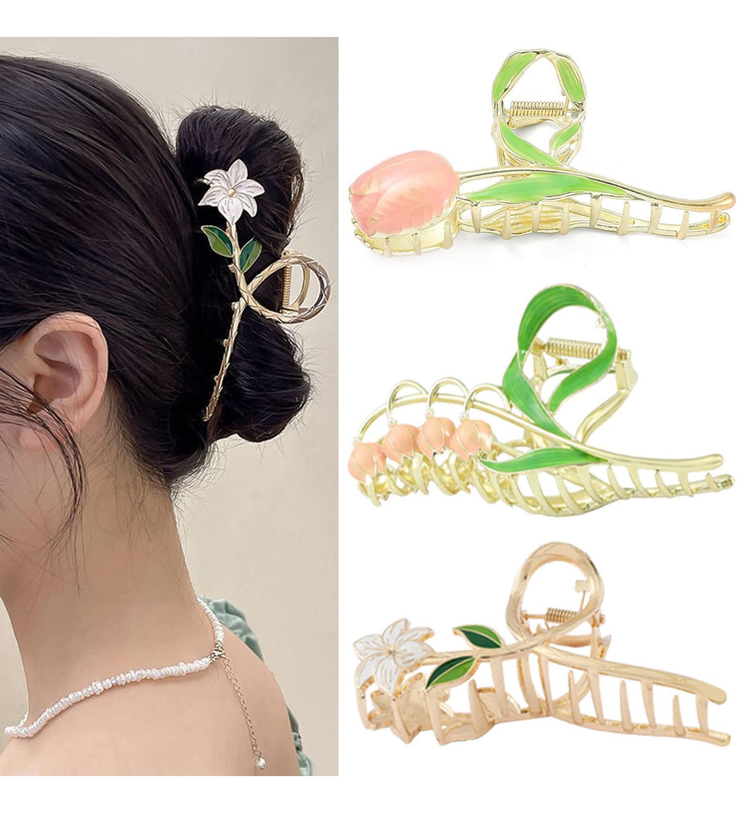 3PCS Flower Metal Hair Claw Clips - Nonslip Strong Hold Barrettes for Women and Girls with Long Curly Hair - Buy Online on GoSupps.com