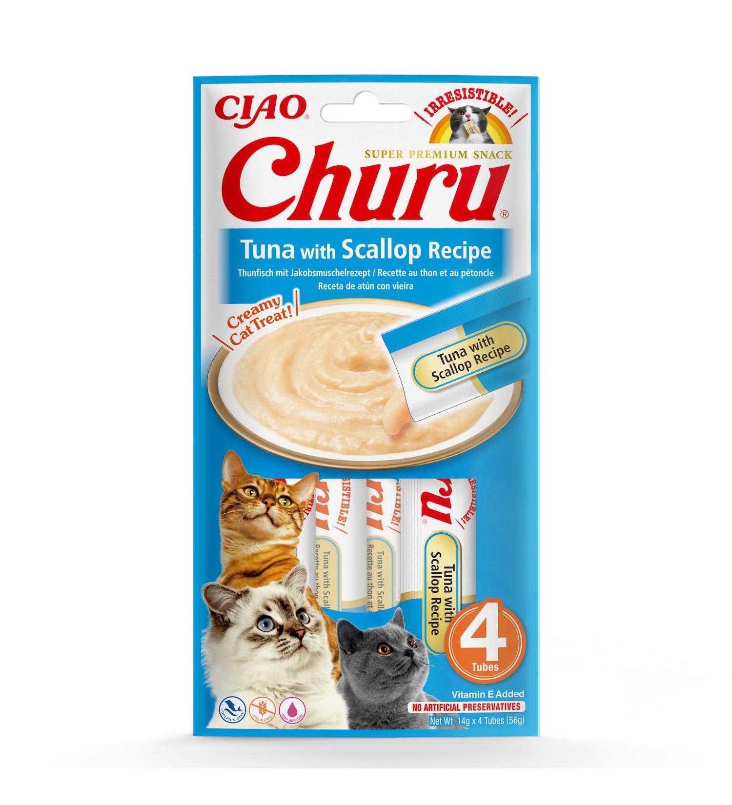 Inaba Ciao Churu Sticks - Hand-Fed Cat Treats with Tuna & Scallops - Delicious 56g Snacks for Cats - Buy Online on GoSupps.com