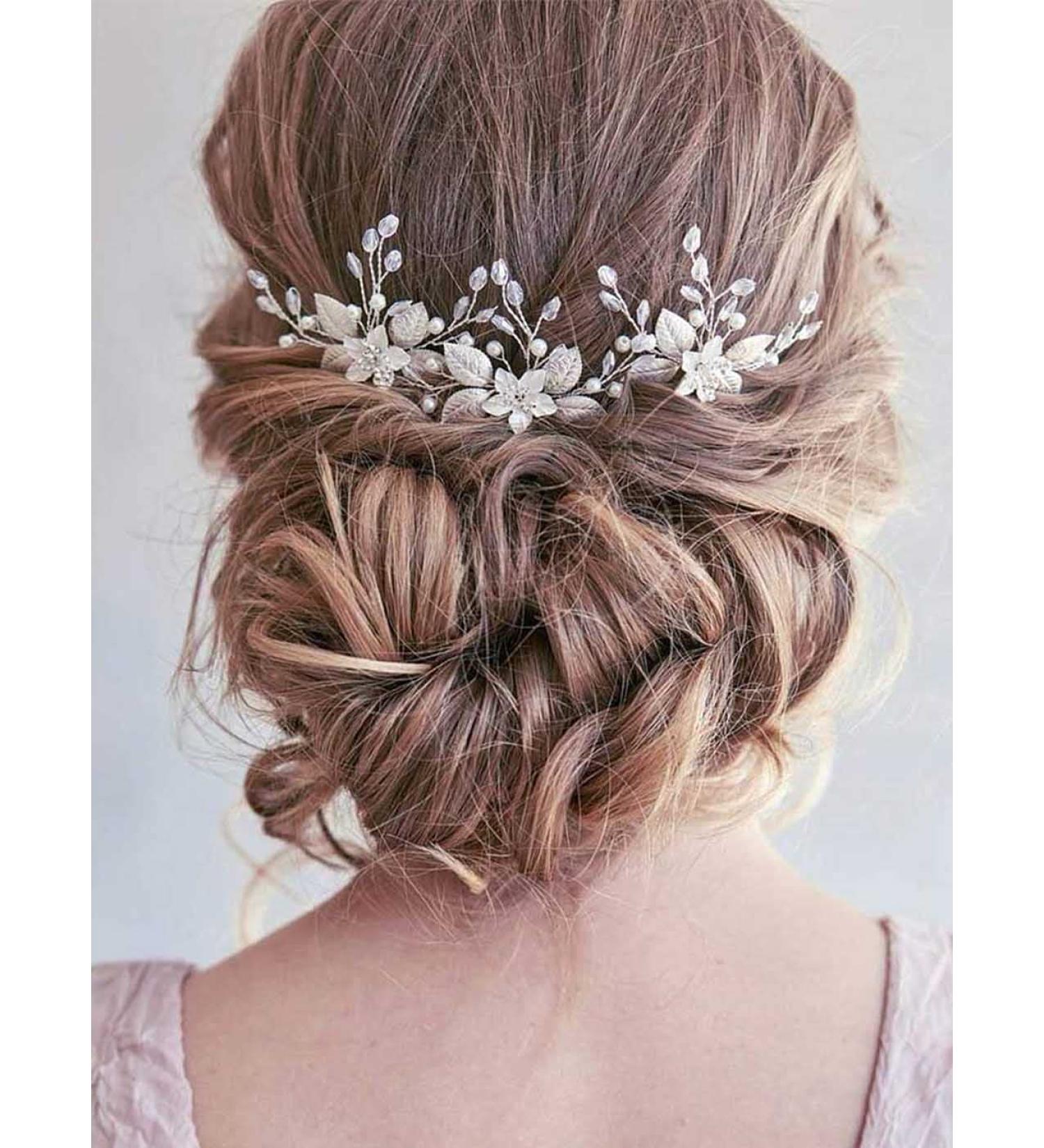 Gorais Flower Bride Wedding Hair Pins - Silver Leaf Bridal Hair Pieces for Women and Girls (Pack of 3) - Buy Online on GoSupps.com
