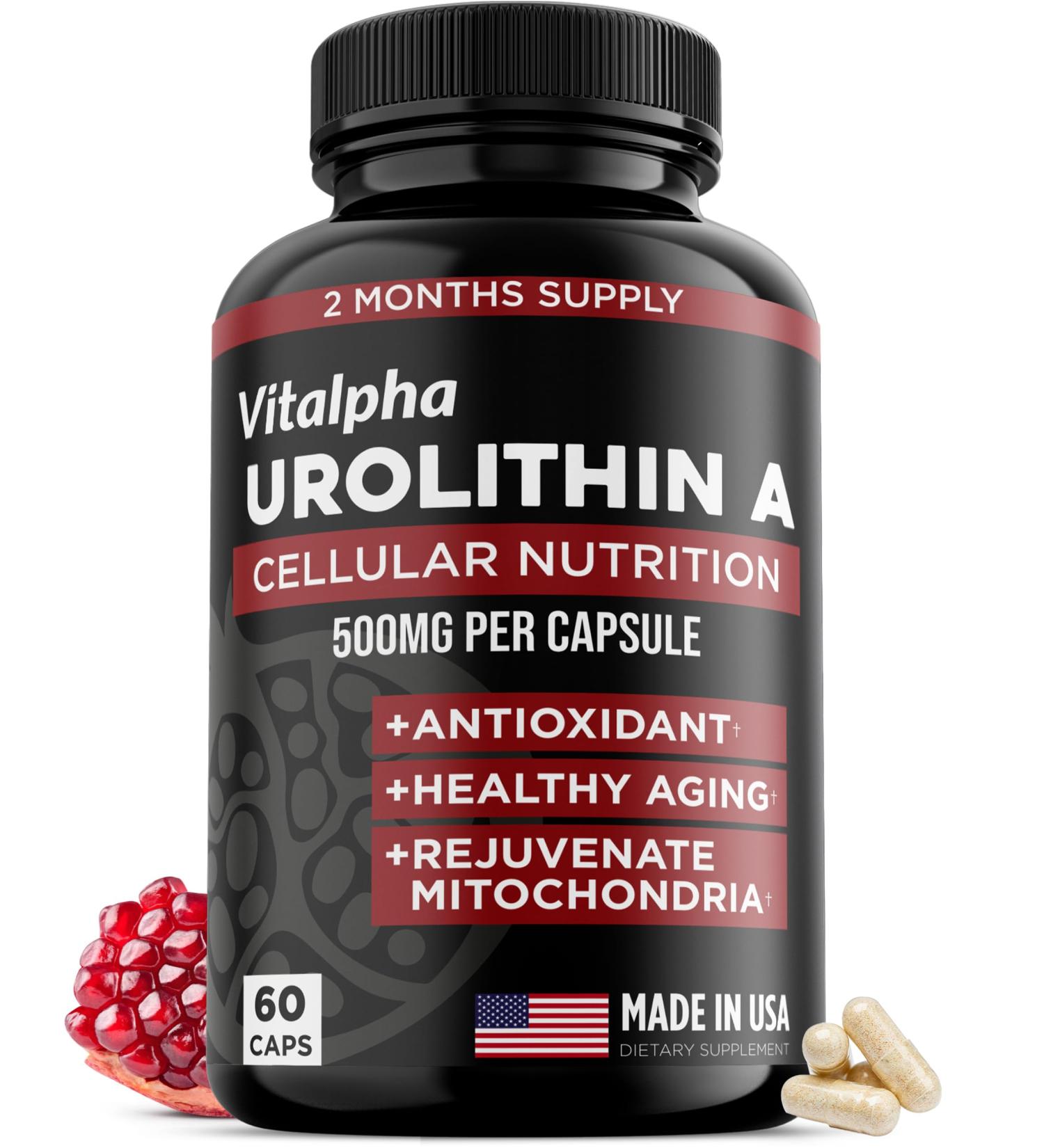 Anti-Aging Urolithin A Supplement - Pure & Powerful Antioxidant Protection Mitochondrial Supplements - Natural Energy Boost - Mitochondrial Health & Cell Repair Support for Men & Women - 60 Caps 60 Count (Pack of 1) - Buy Online on GoSupps.com