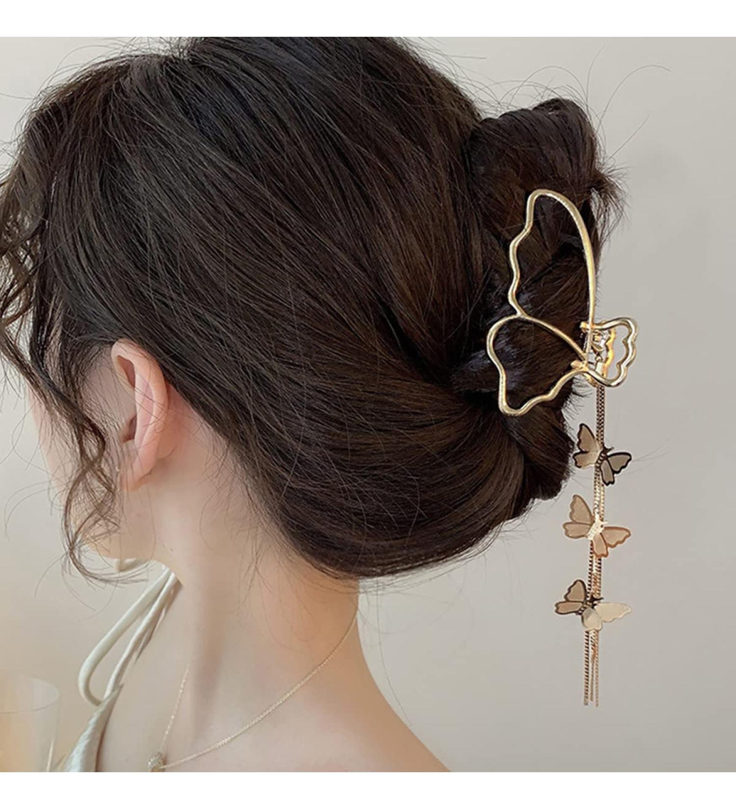 Metal Butterfly Tassel Hair Claw Clips - Non-Slip Hair Catch Barrettes for Women & Girls - 2 Pack - Buy Online on GoSupps.com