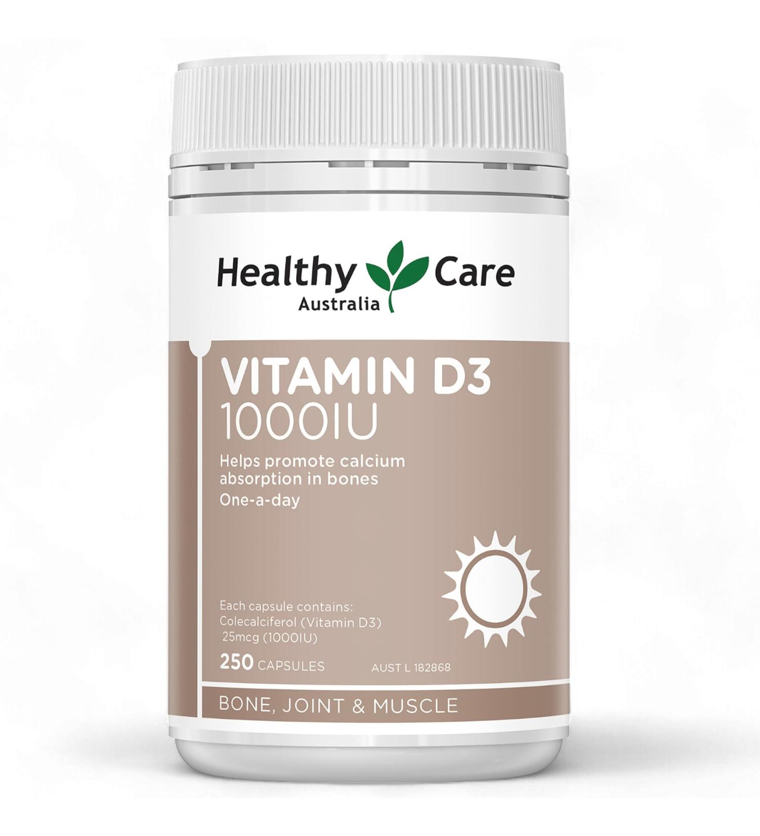 Healthy Care Vitamin D3 1000IU 250 softgel Capsules - Buy Online on GoSupps.com