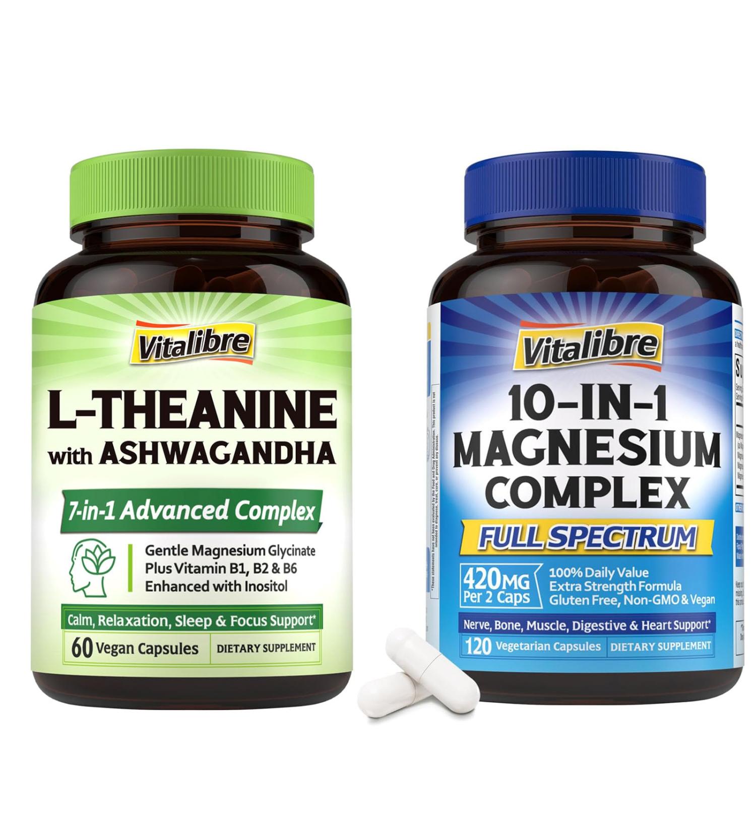 Vitalibre 10 in 1 Magnesium Complex 120 Caps and L-Theanine 200mg 60 Caps - Buy Online on GoSupps.com